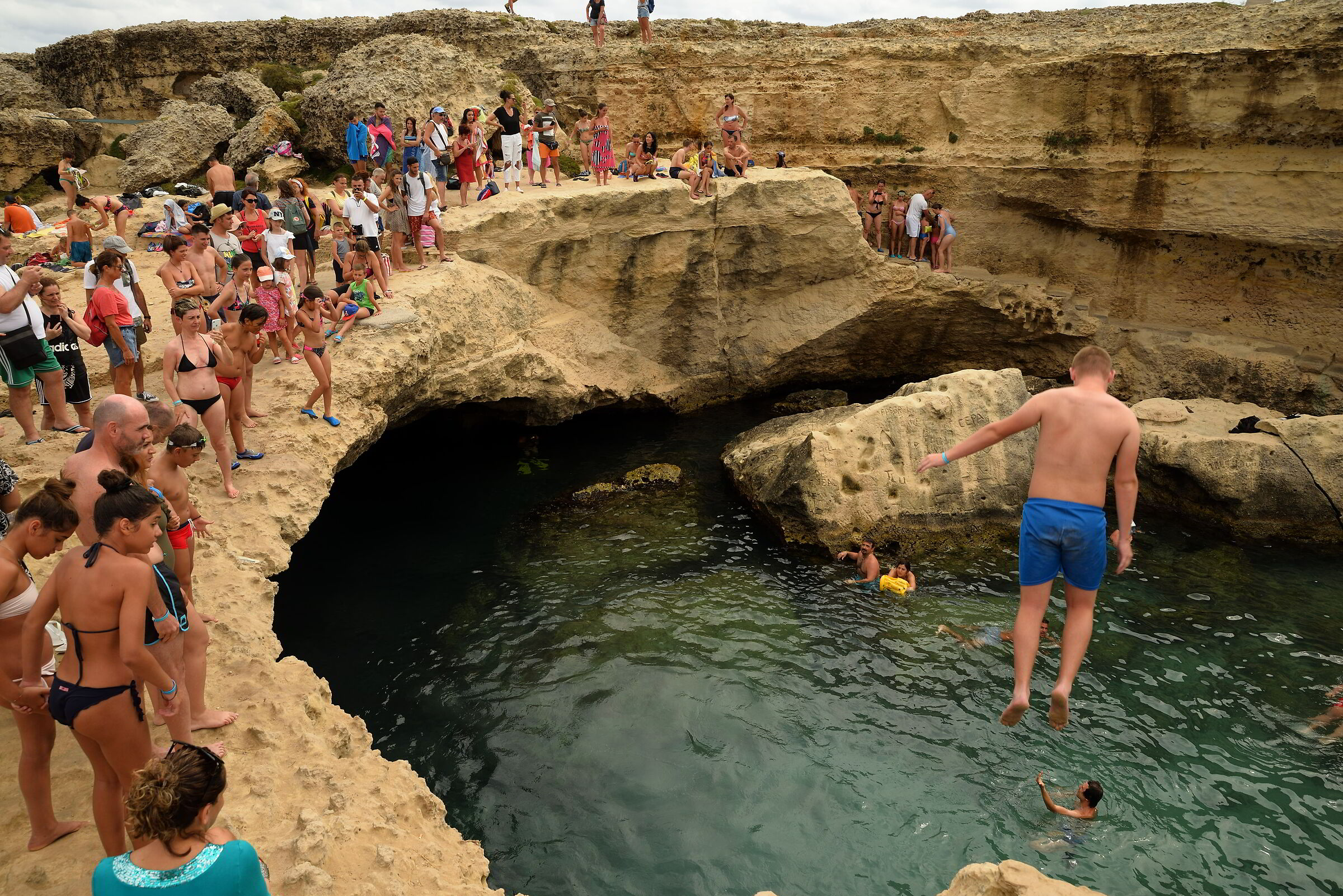 A dip where the water is more blue