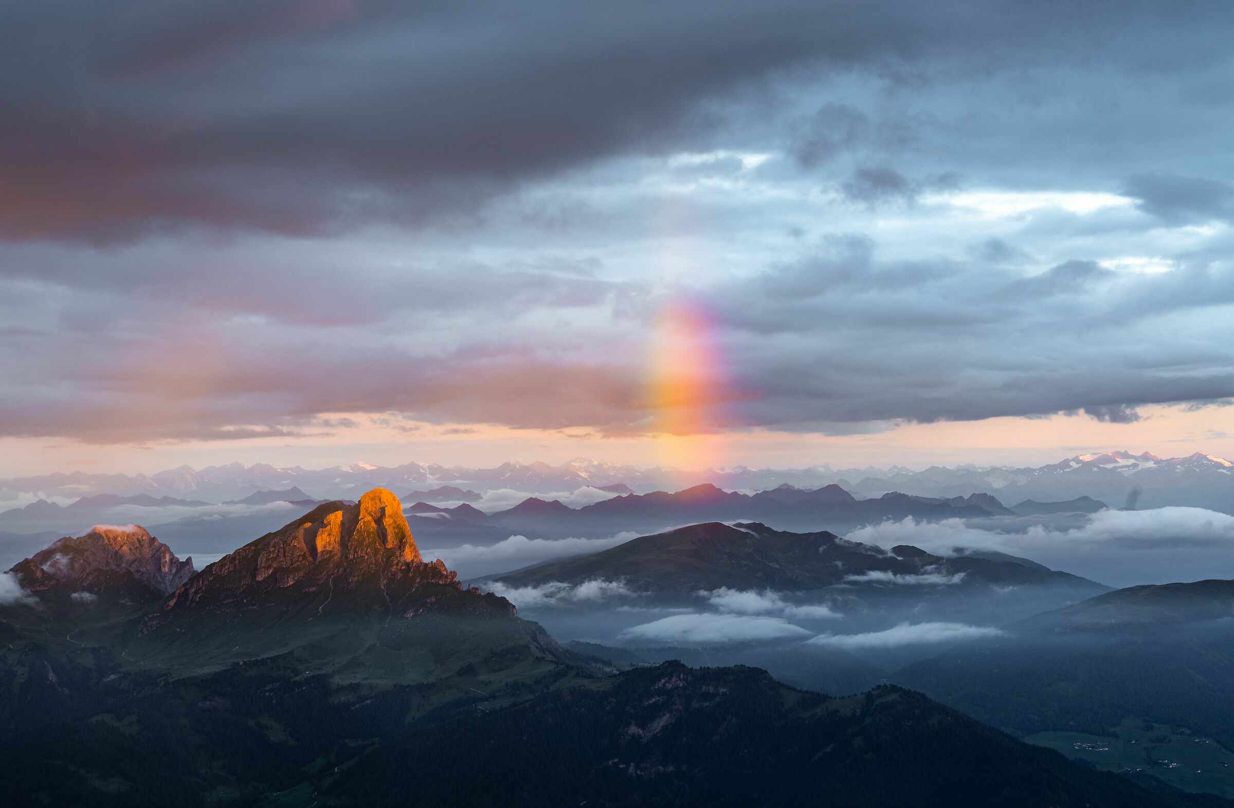 First ray of sunshine on the Sass Patia