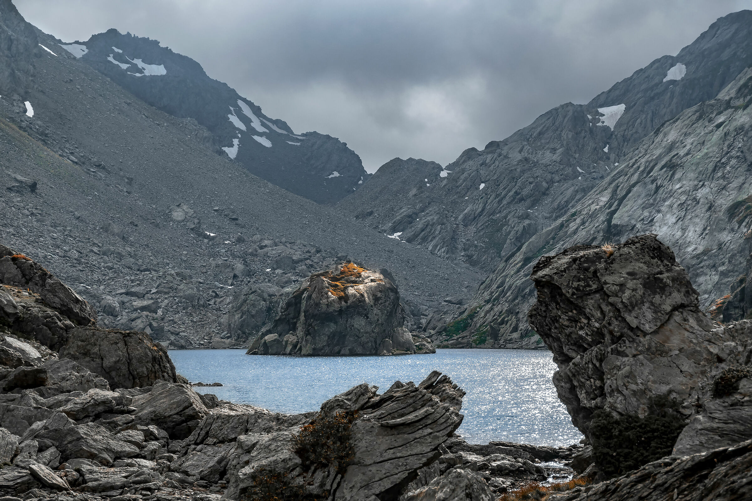 Rocks and blue lake