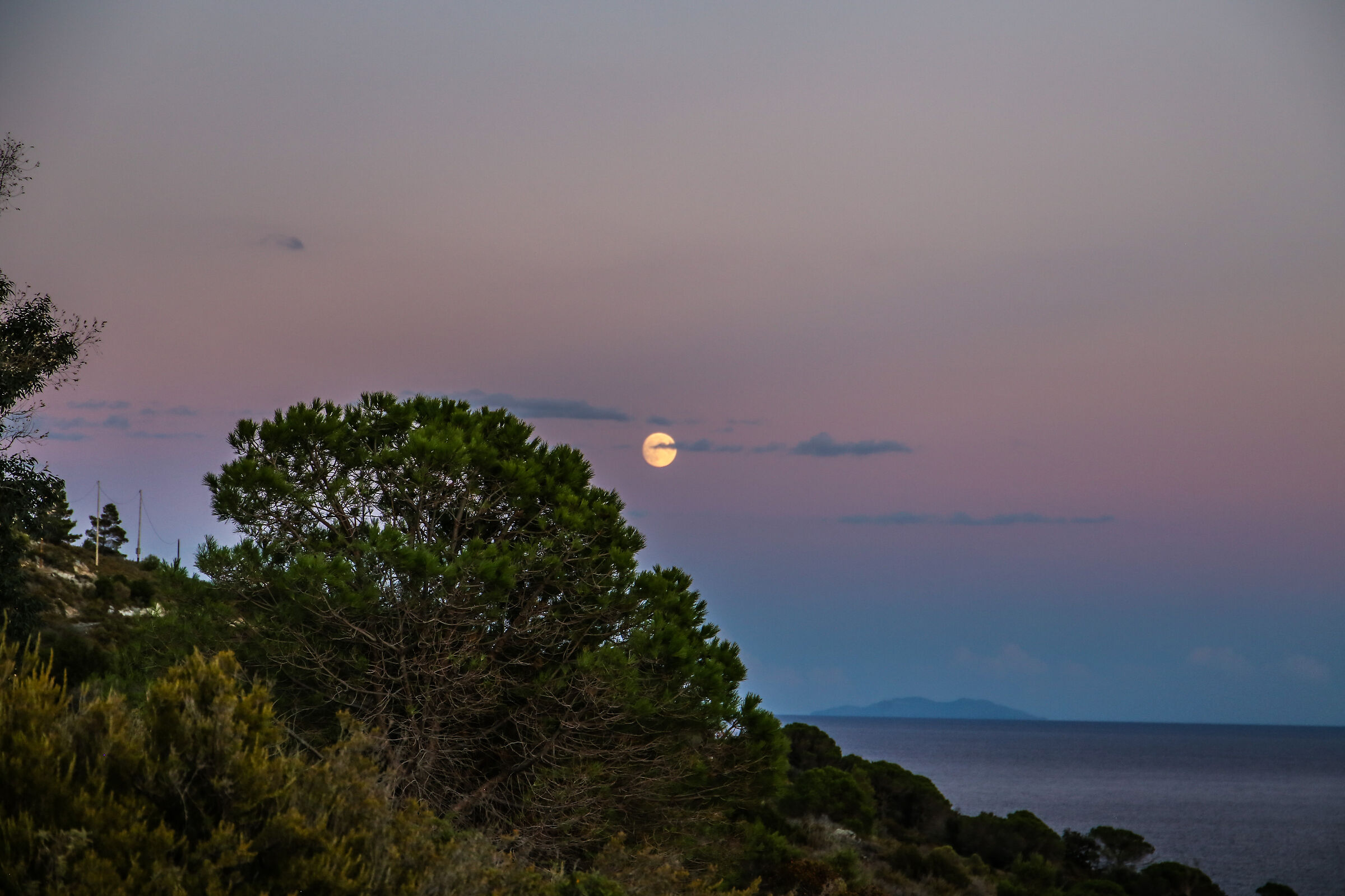 Tramonto con Luna e l'isola di Montecristo
