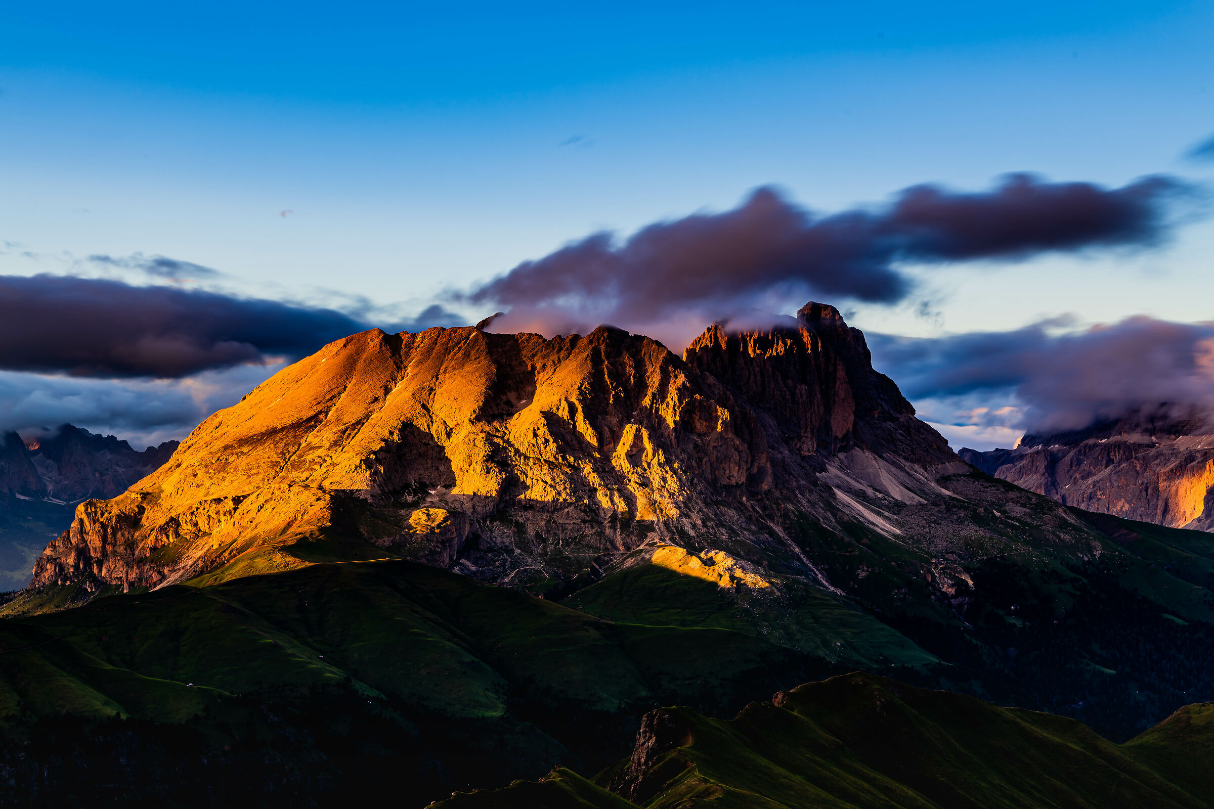 Sassolungo and Sassopiatto seen from Val Duron