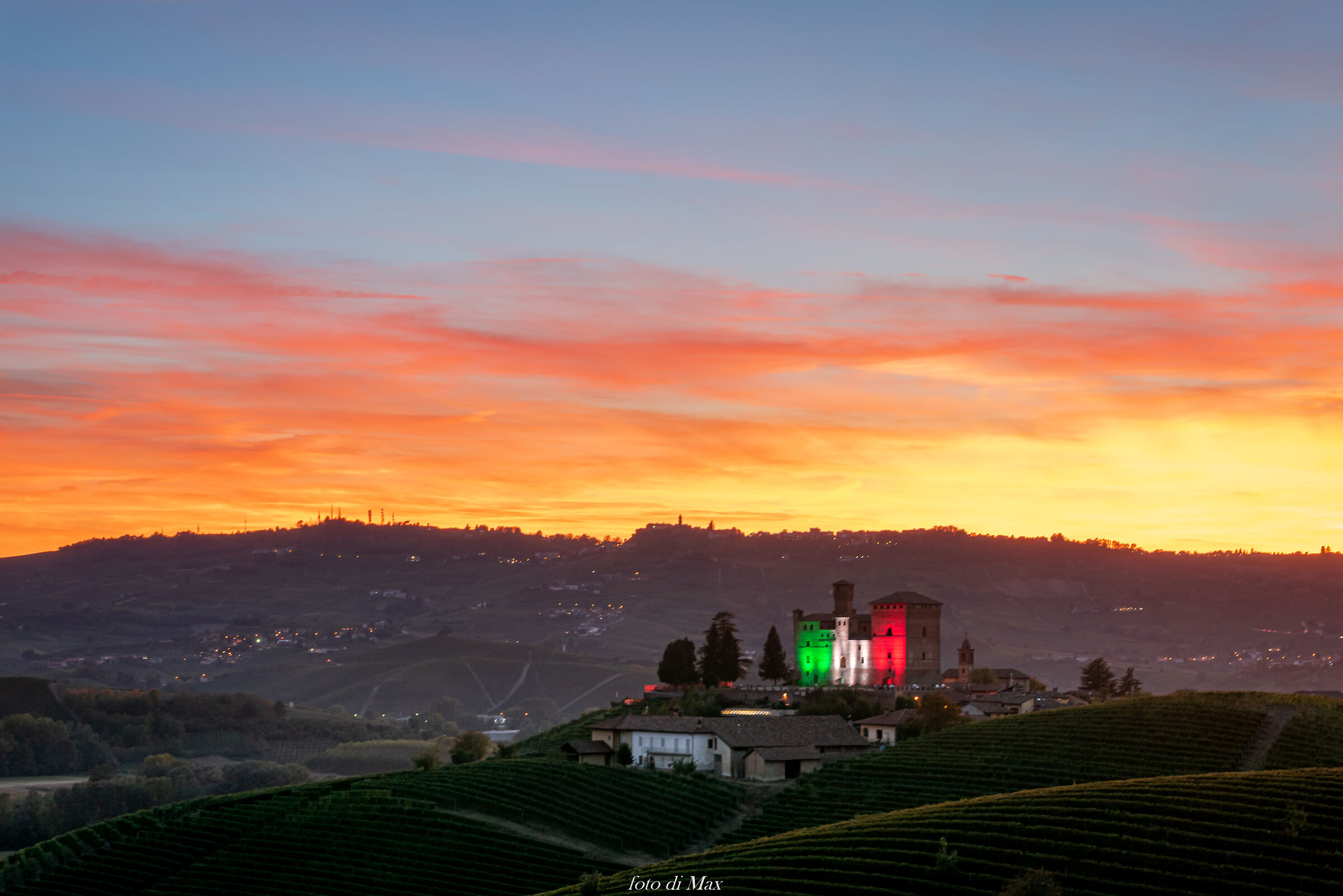 Tricolor on grinzane at Sunset