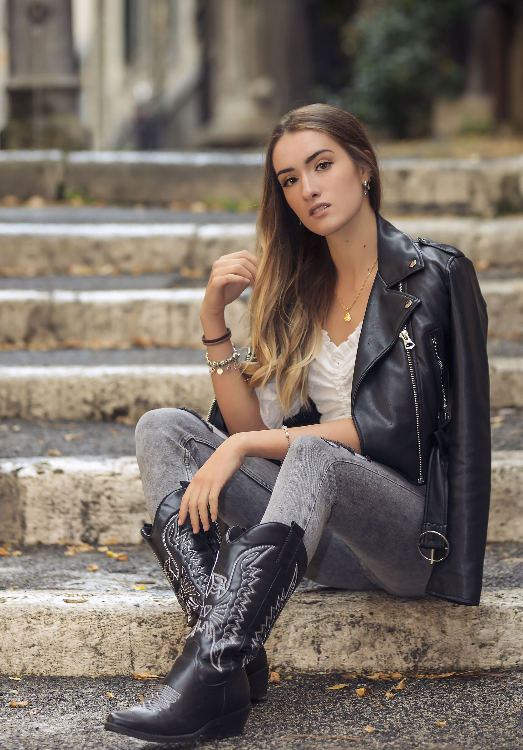 On the stairs with Elisa