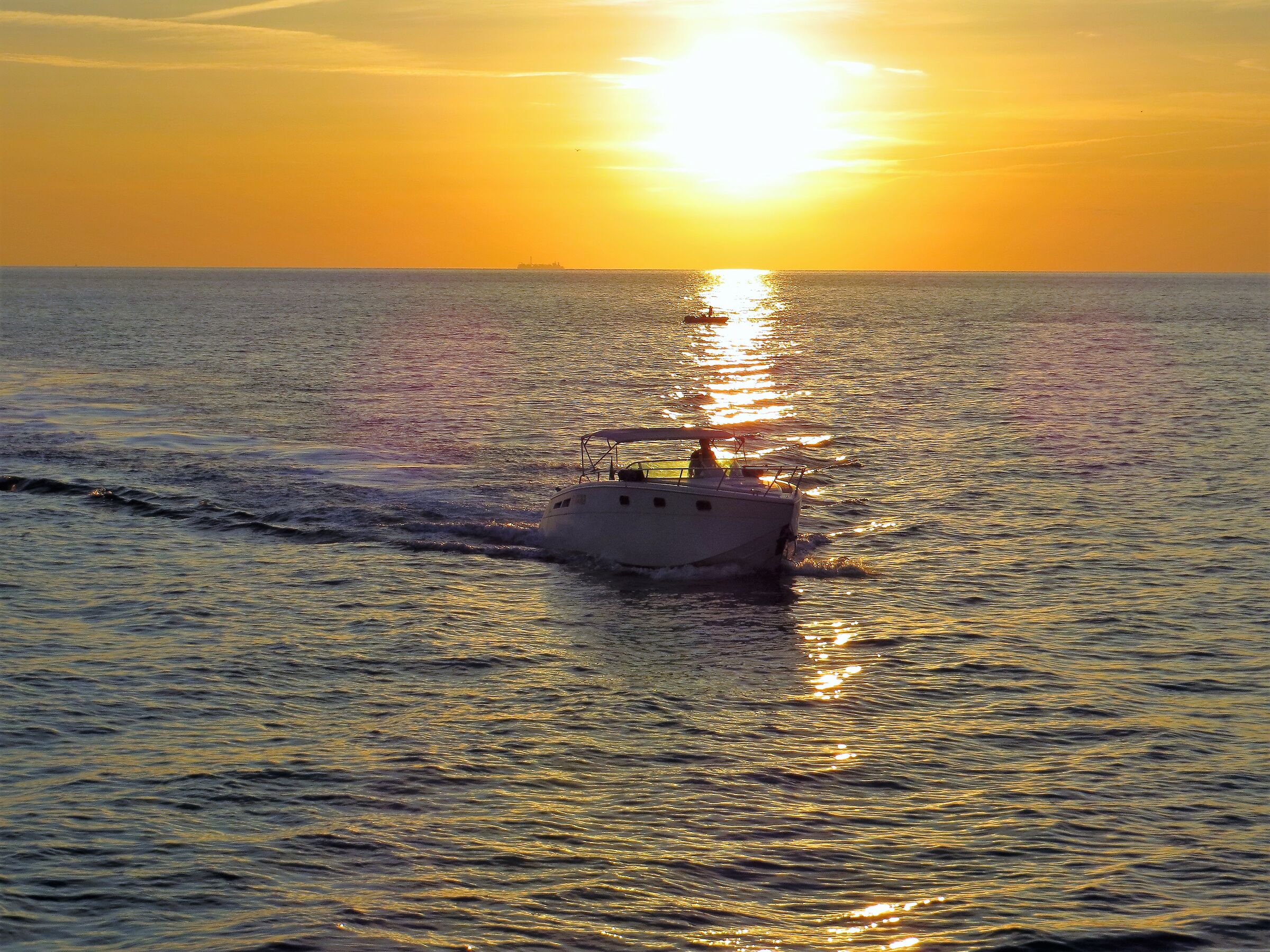 return boat at sunset Marina of Pisa