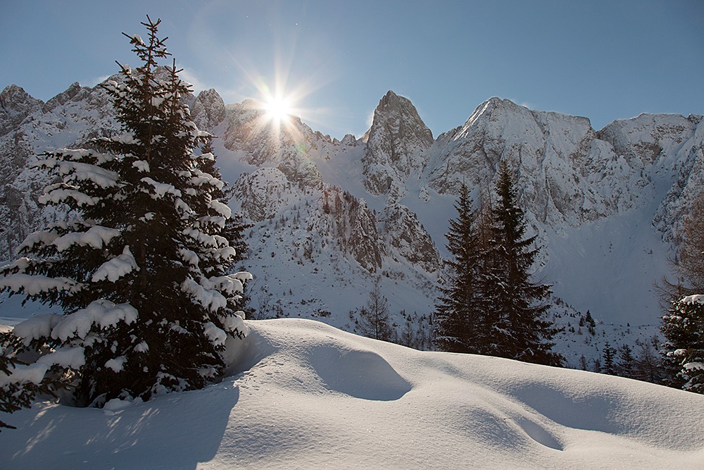 First rays of sun on a cold morning