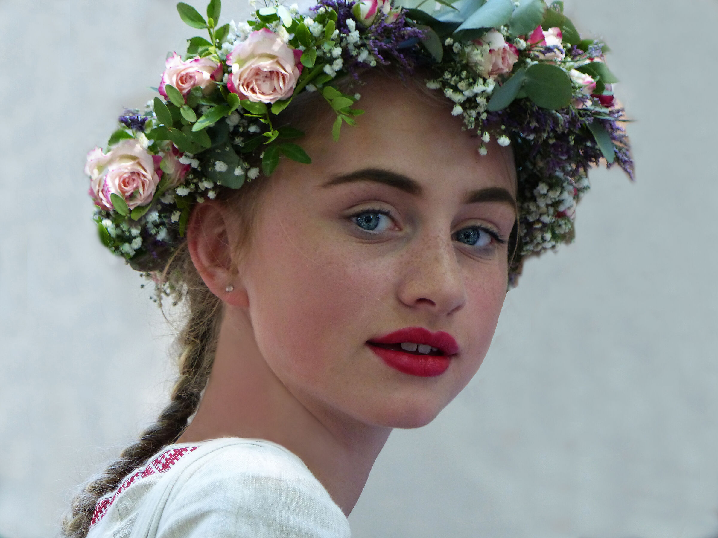 A girl with a flower wreath