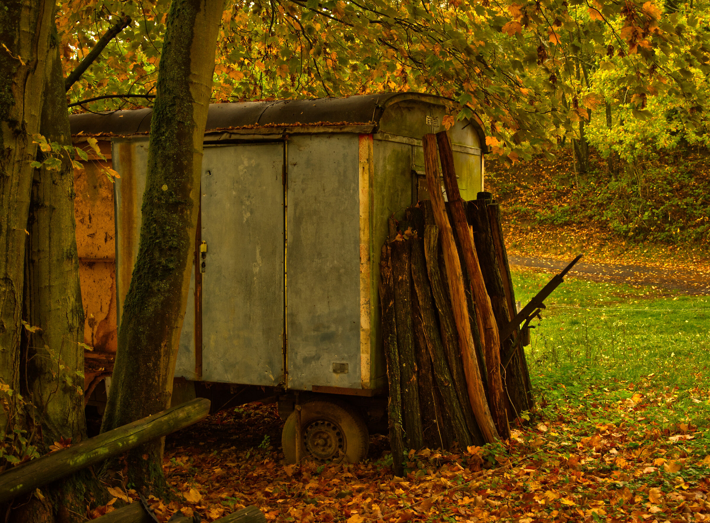 Vecchio carro in autunno