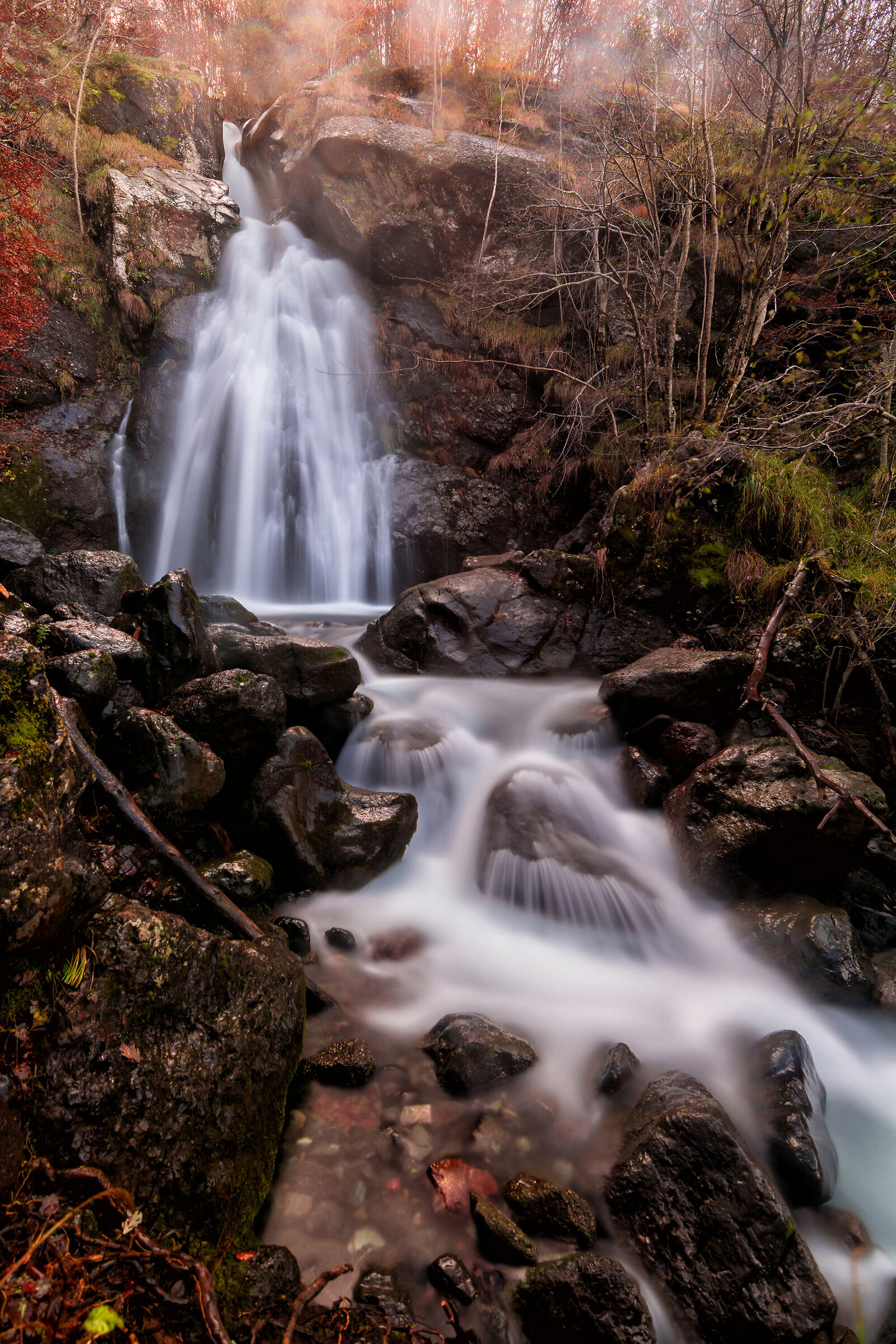 In front of the waterfall