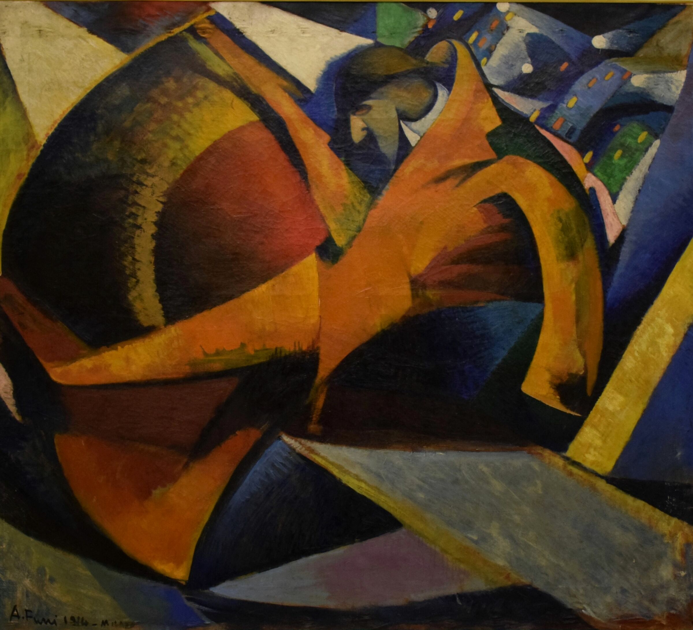 Achille Funi "Un uomo che scende dal tram" (1914)