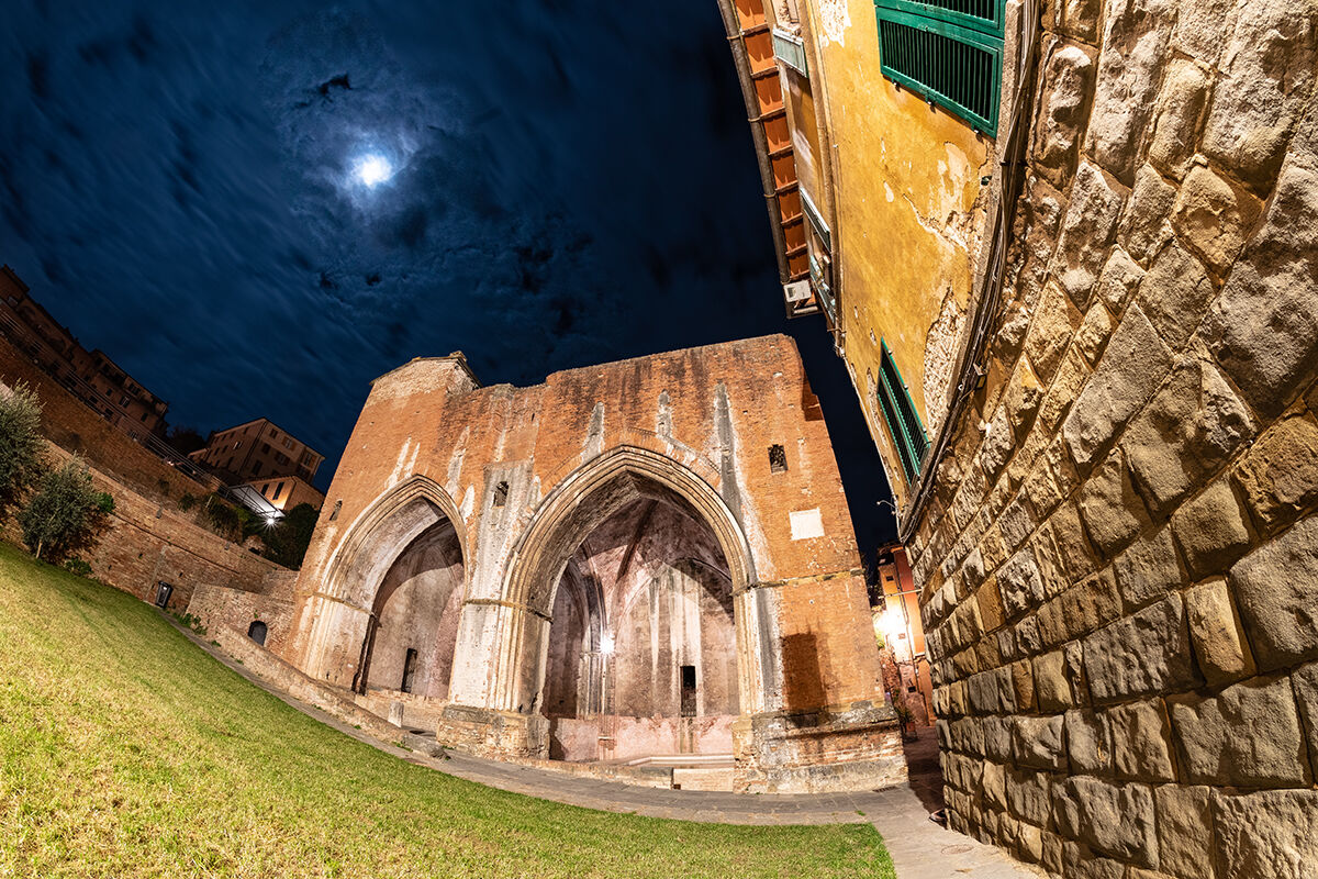 La luna accarezza Fontenova, Siena, contrada della Lupa