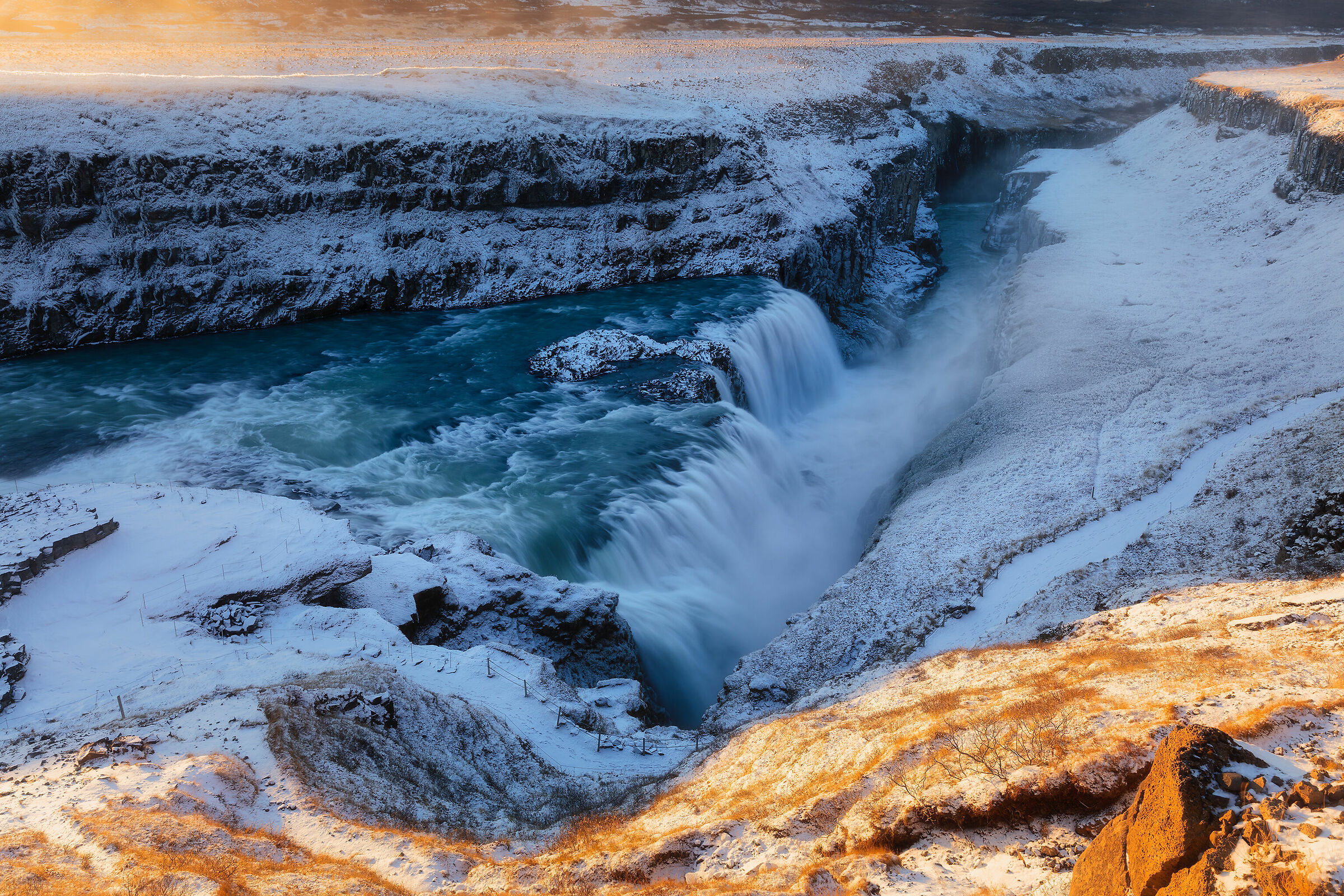Le prime luci a Gullfoss, Islanda