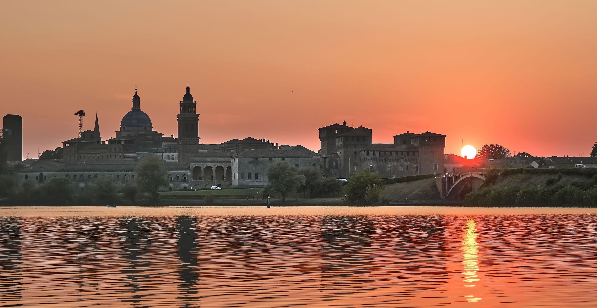 sunset over city