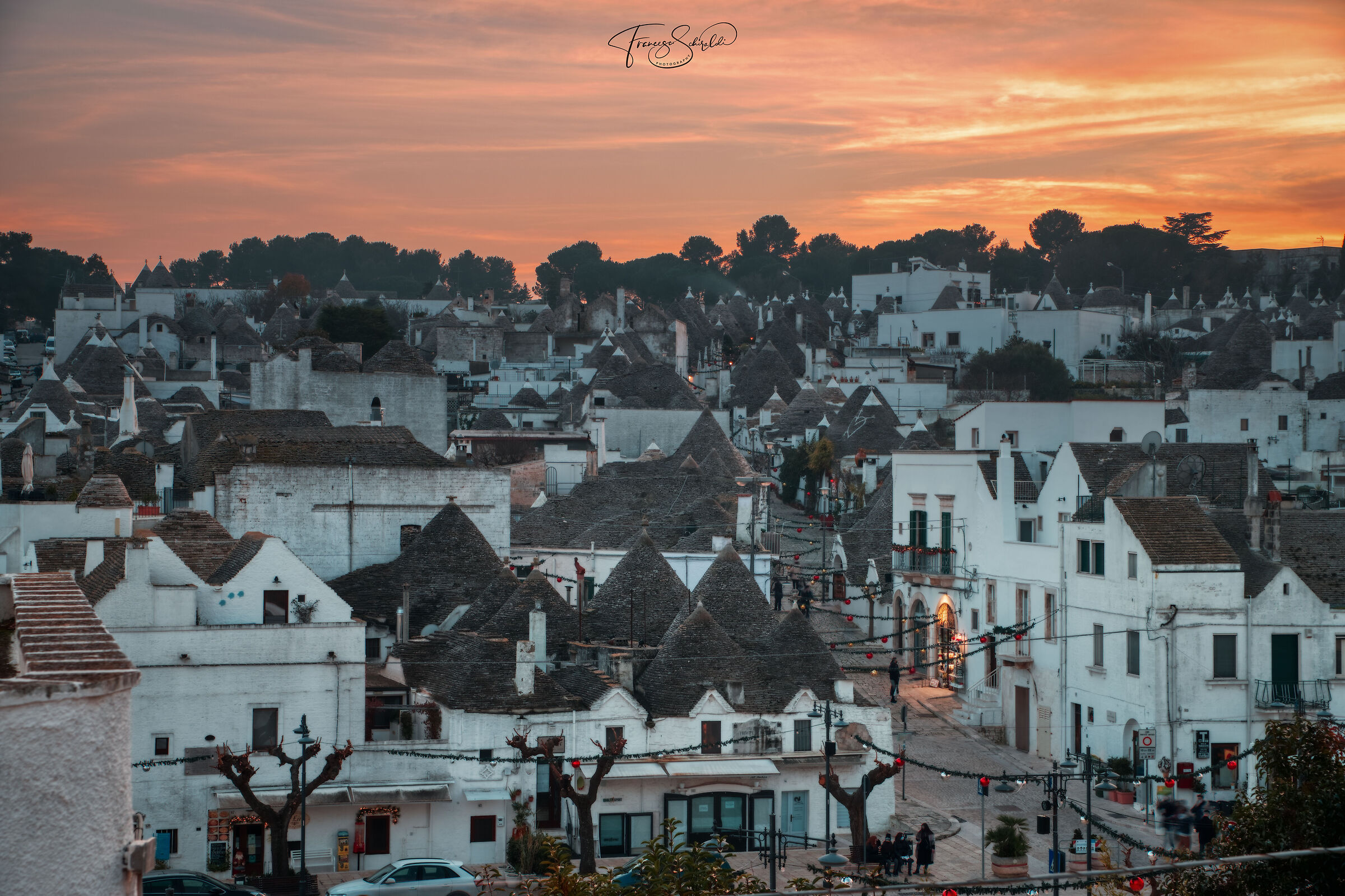 Sunset over alberobello trulli