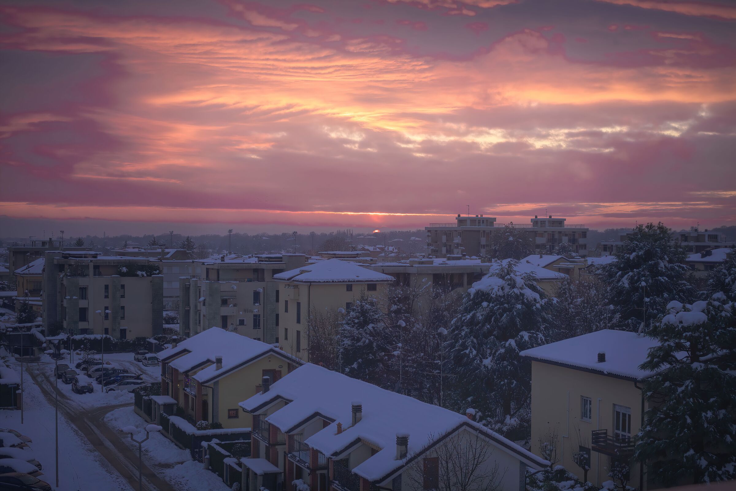 il tramonto dopo la neve