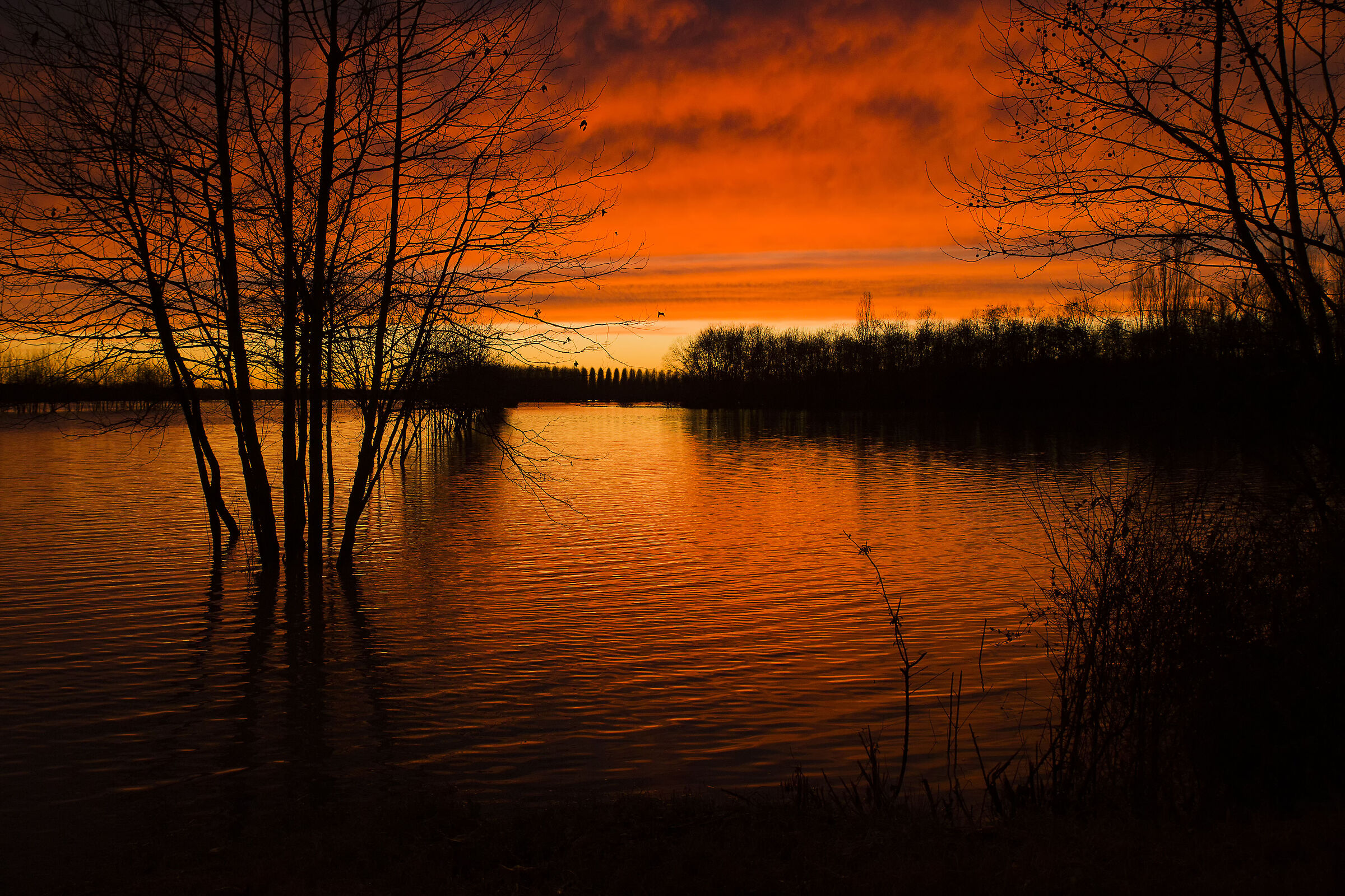 Sunset over flooded fields