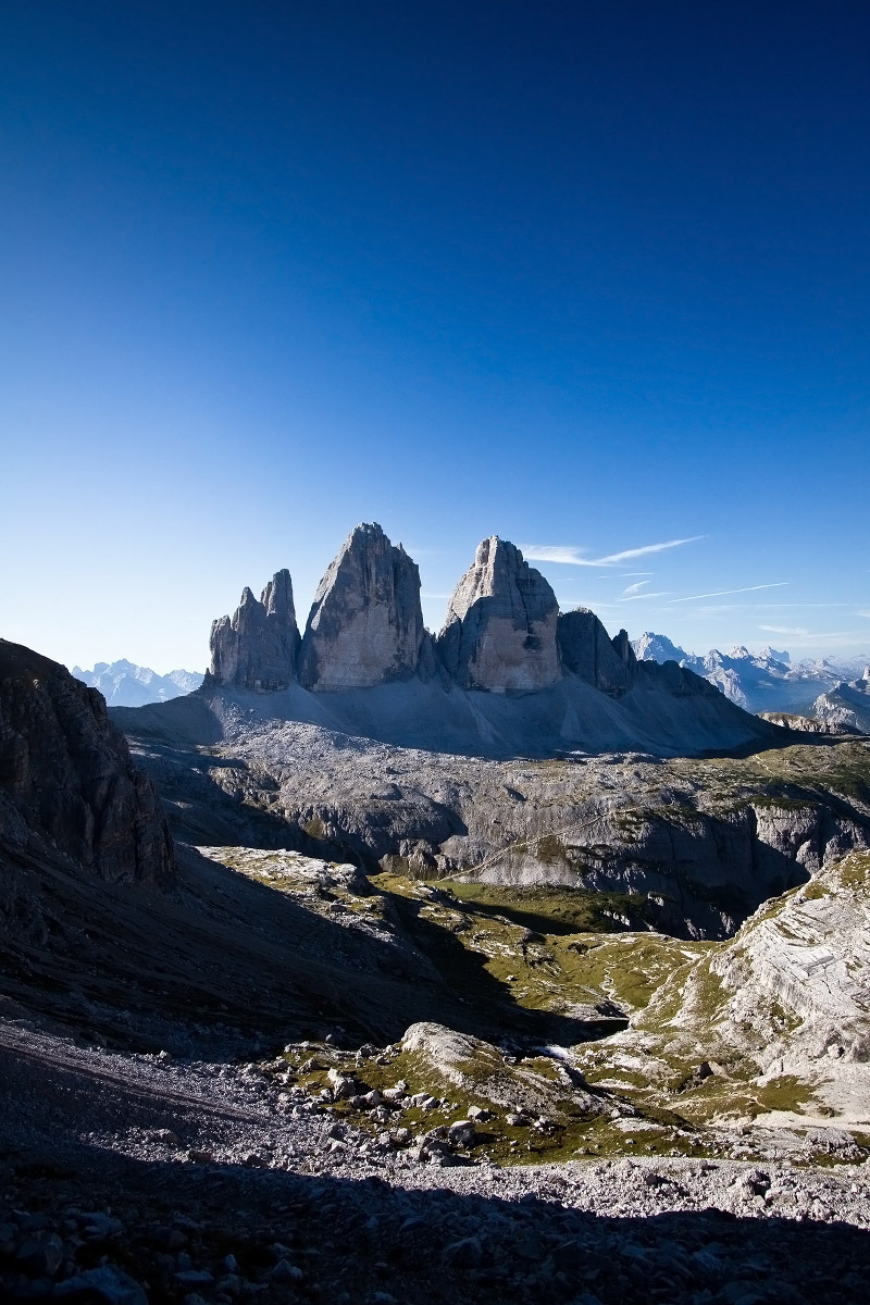 Le tre cime dalla base della ferrata per la cima Toblin