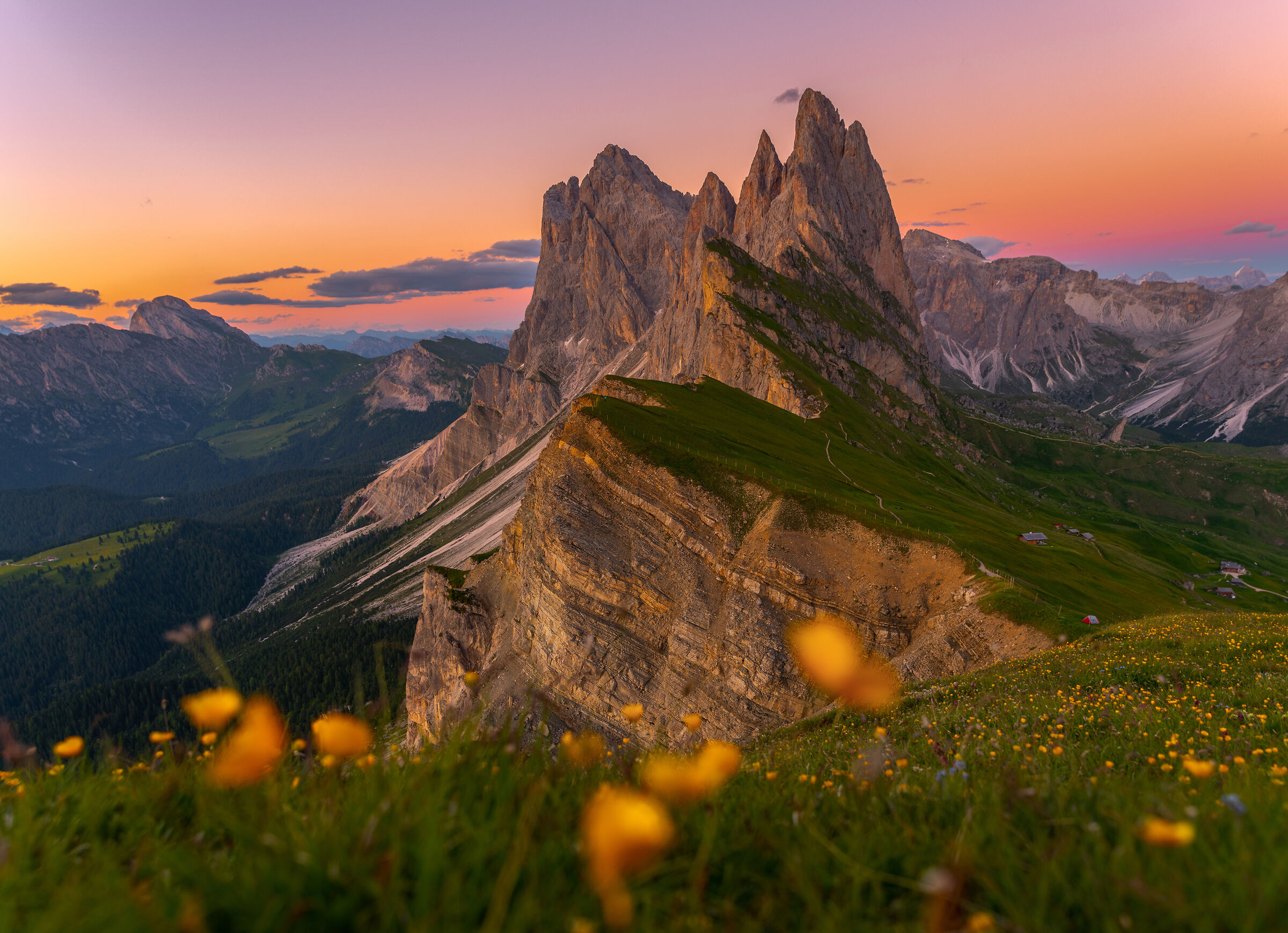 Seceda al tramonto