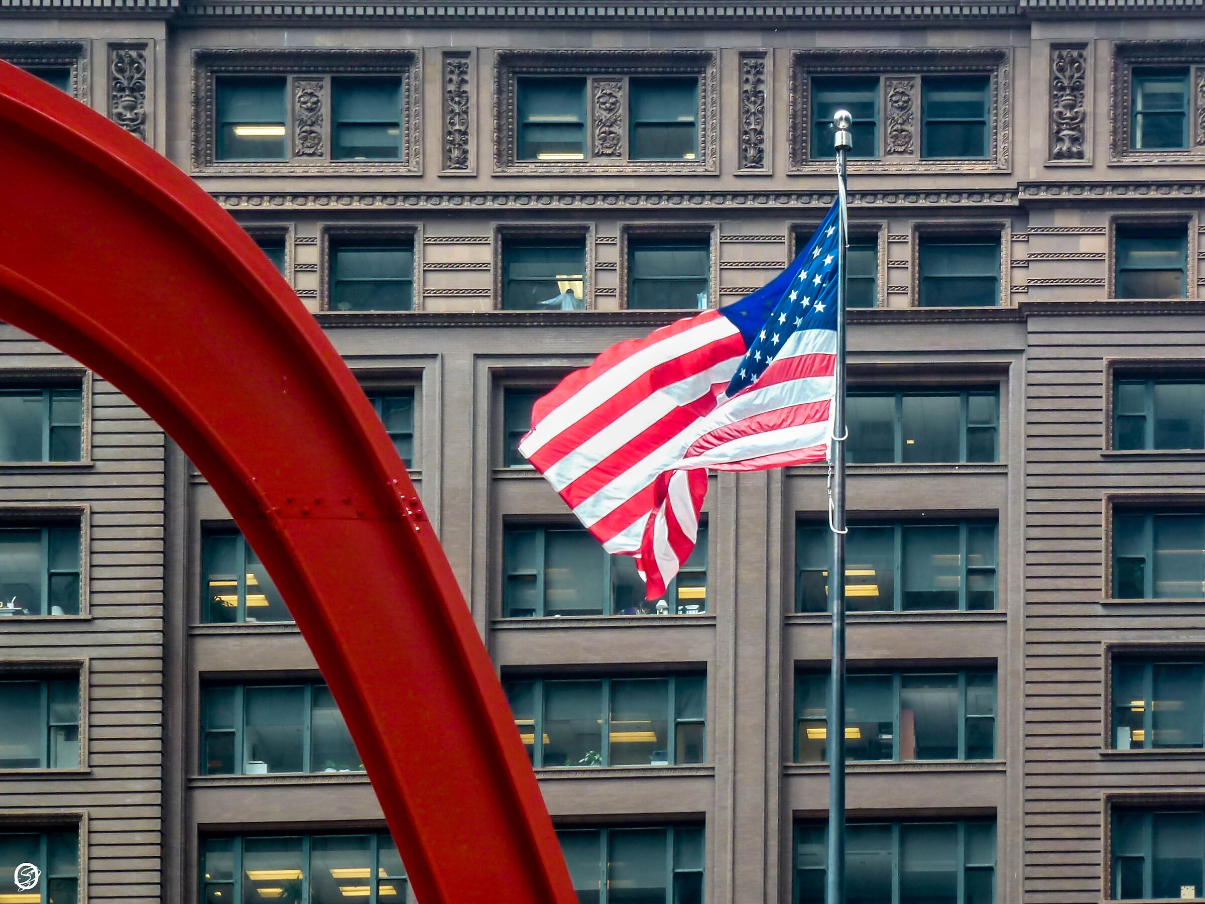 Red iron & American Flag-Chicago