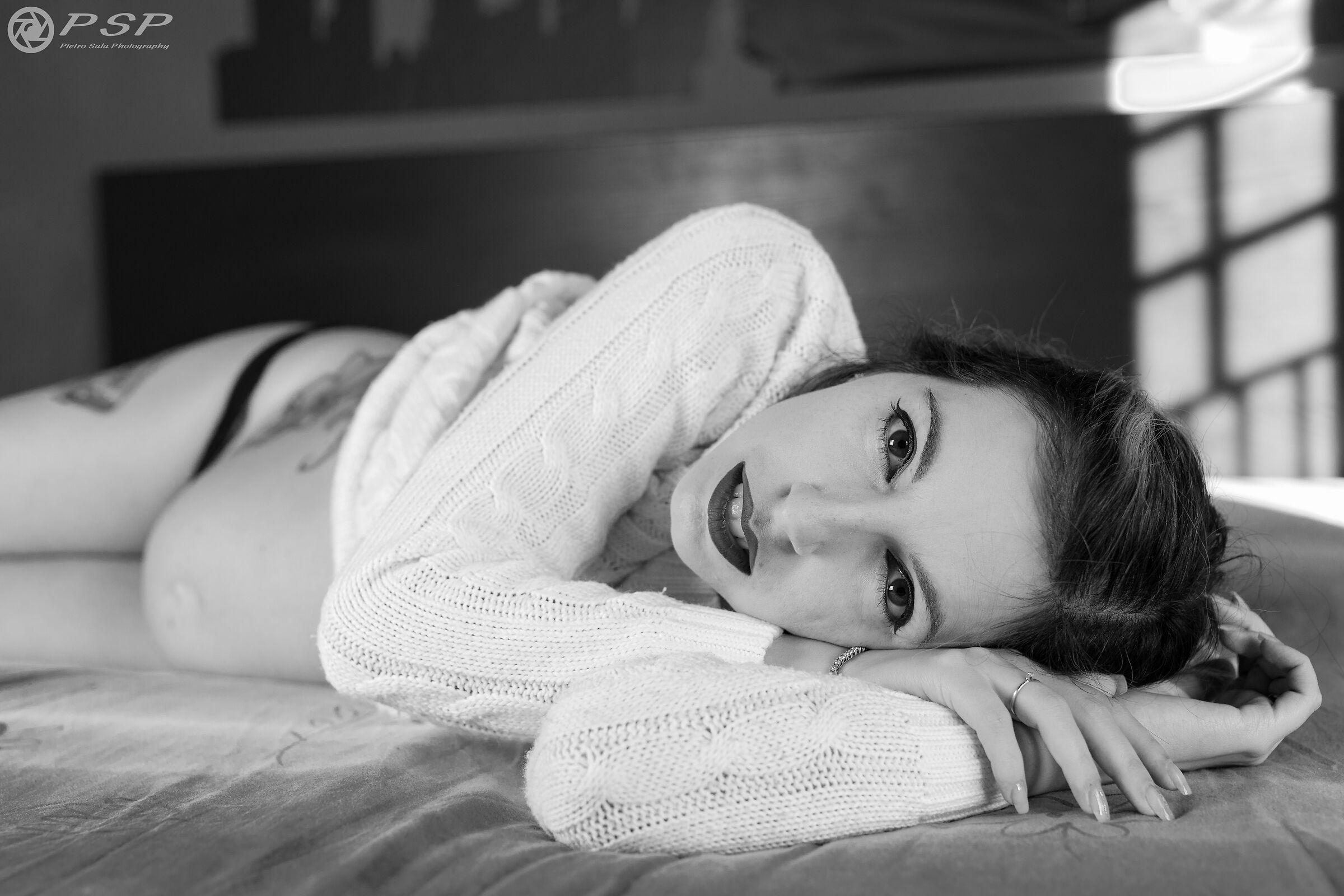 Lying down and happy