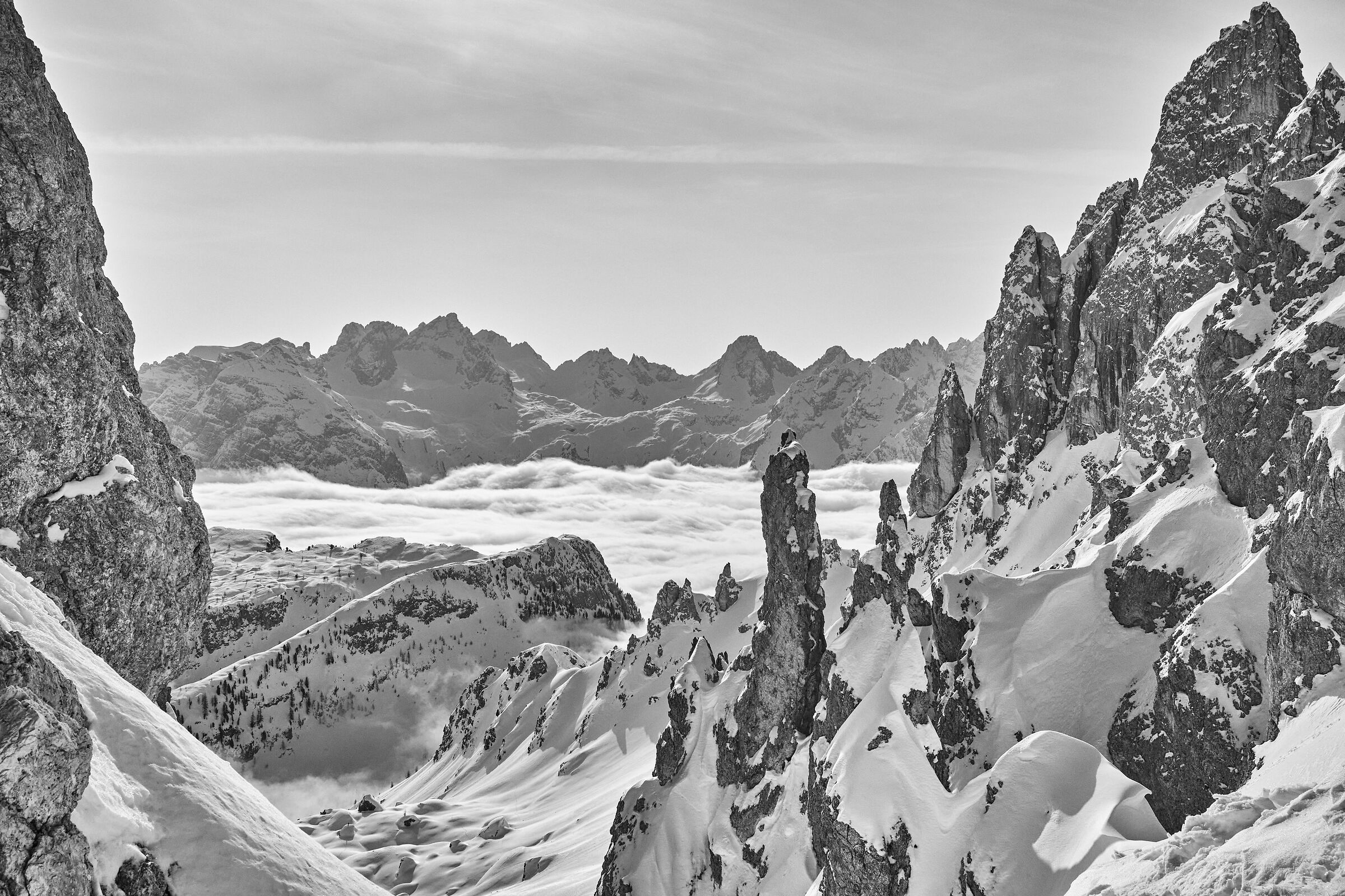 between spires and snow