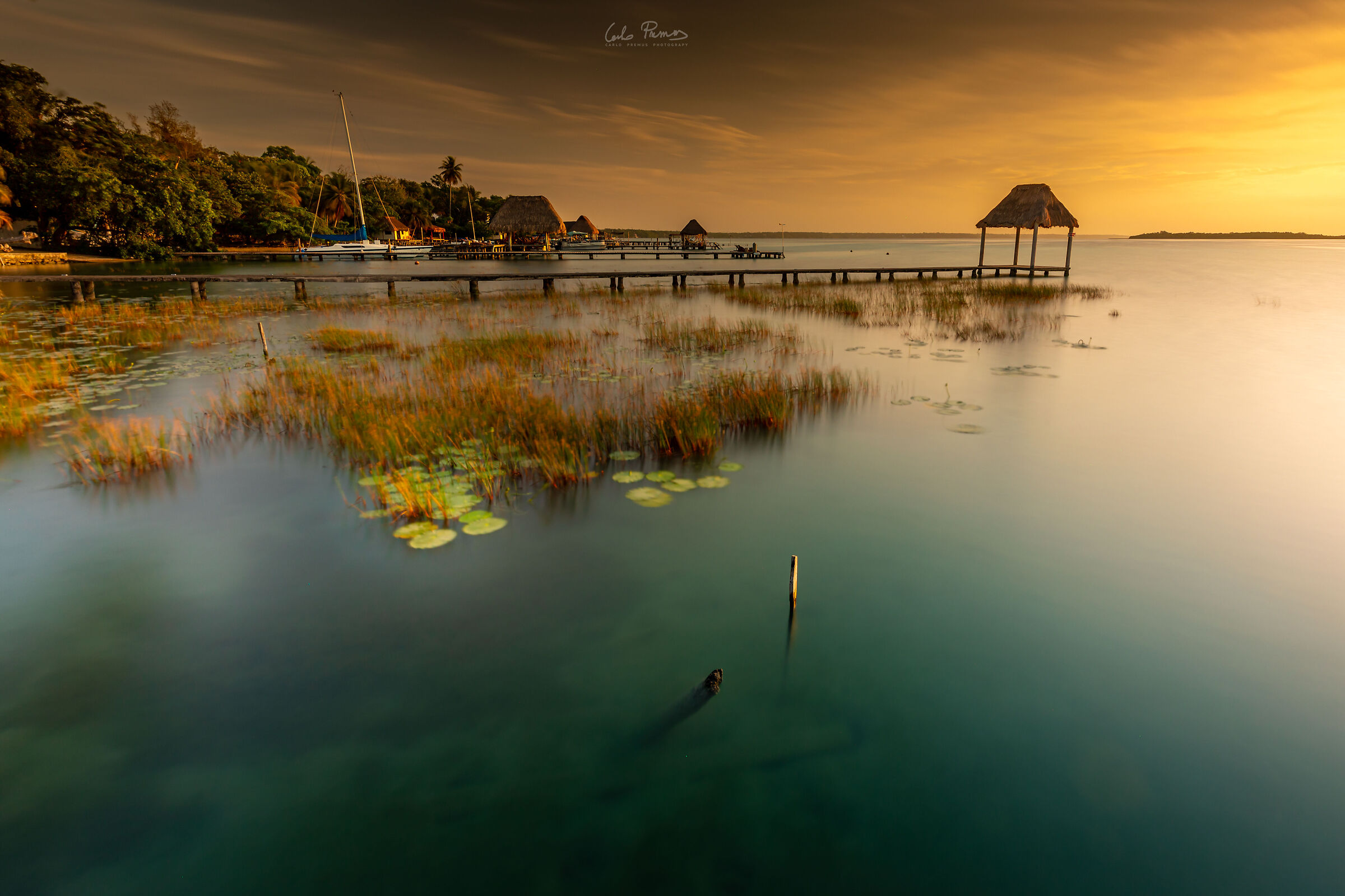 Sunrise in Bacalar, the lagoon of seven colors
