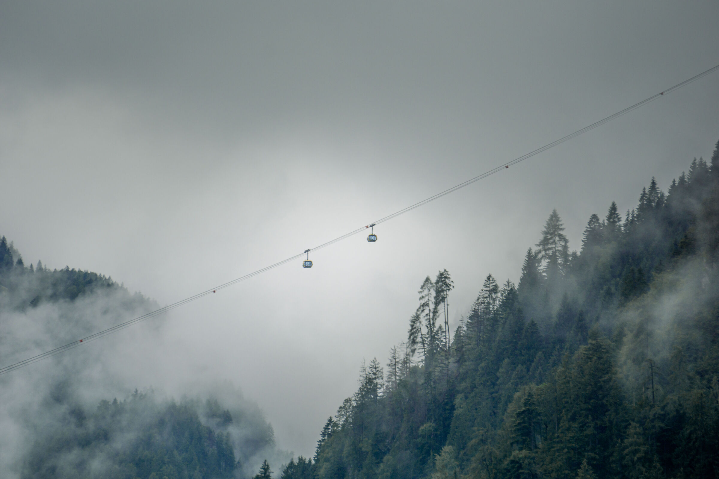 Cable car in the fog