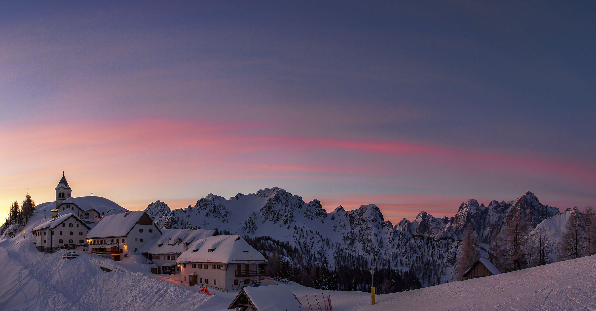 Sunrise overview at Lussari