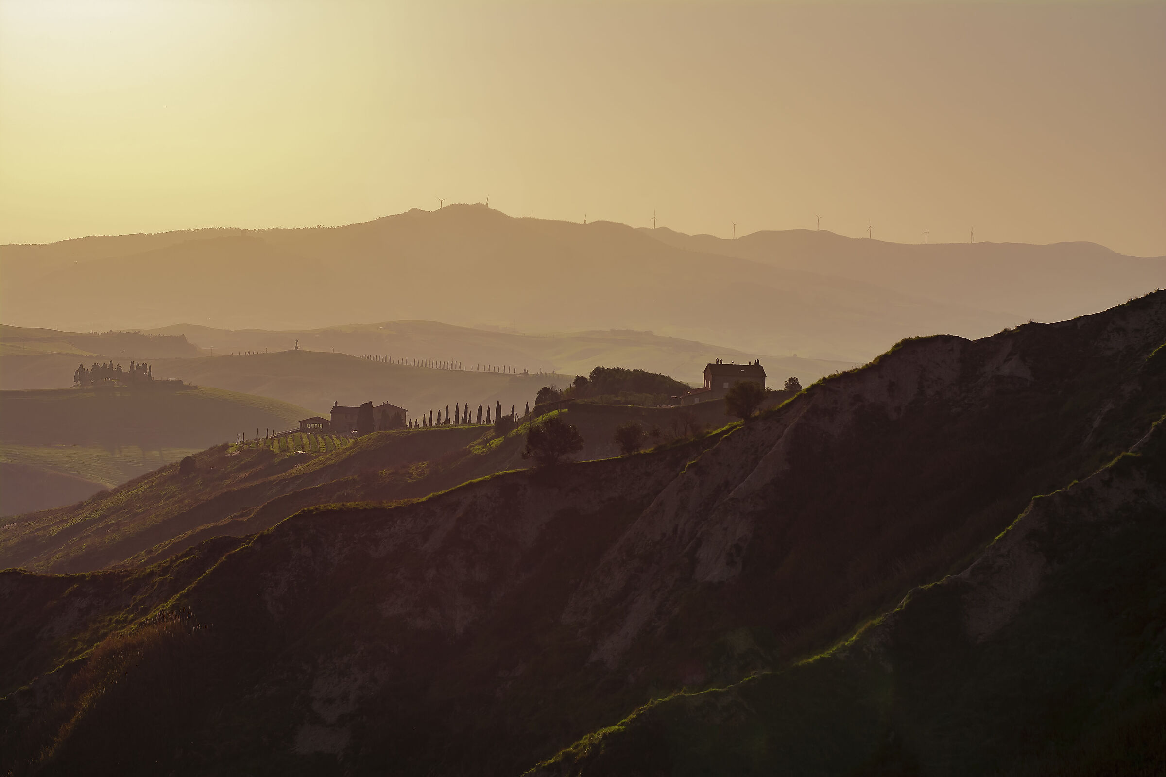 Sunset over the Crete near Volterra