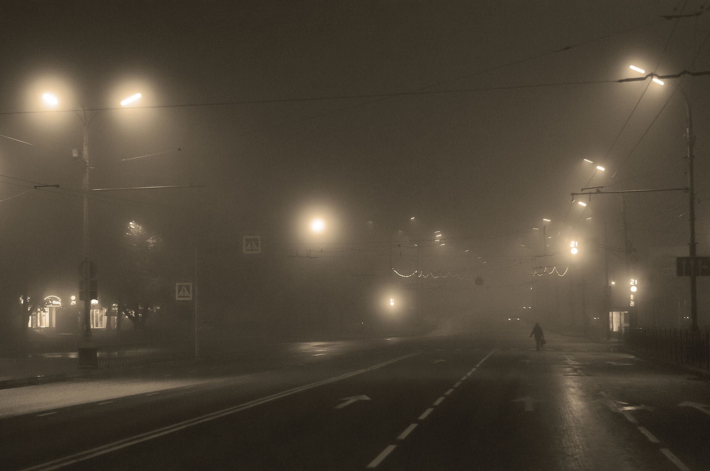 Strada nella notte nebbiosa///