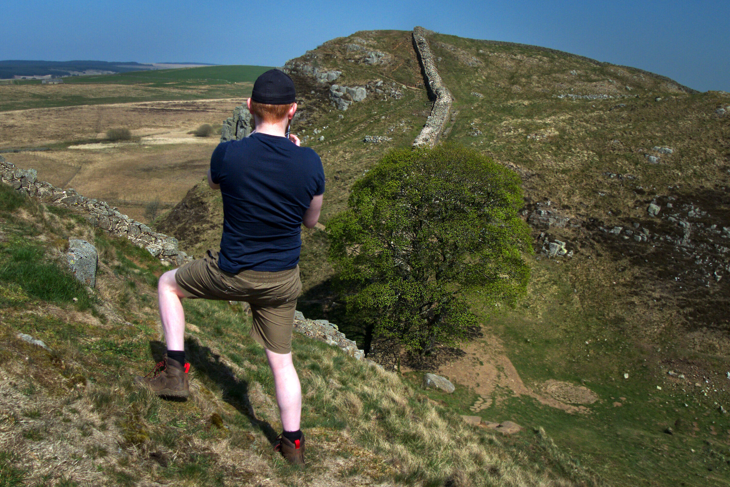 Looking up at Hadrian's Wall at the Sycamore gap