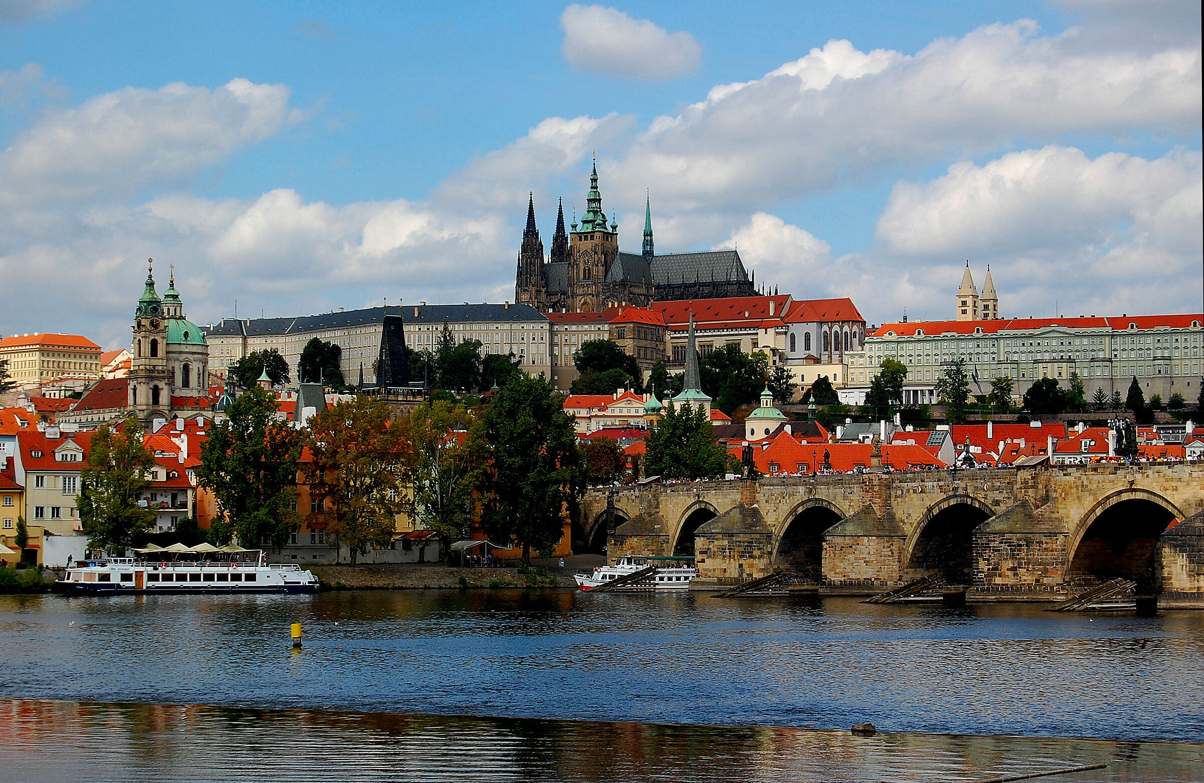 Prague Castle and charles bridge over Vltava