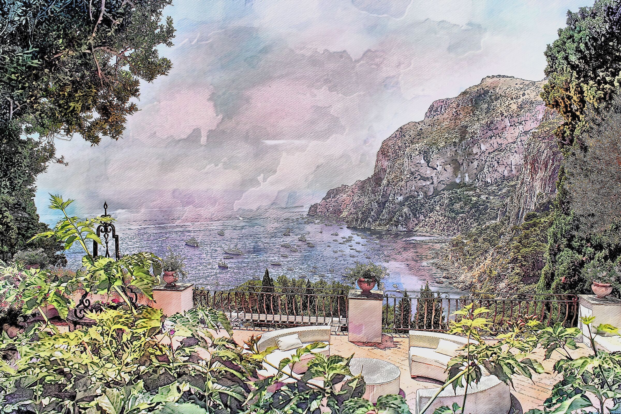 Disegno di una vista di Capri