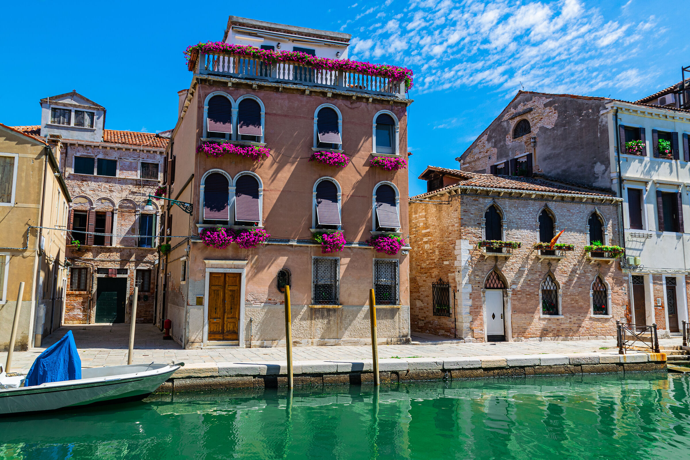 il palazzo antico con il risalto dei fiori