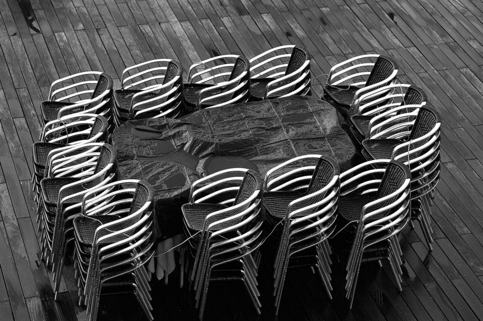 Chairs chained ...