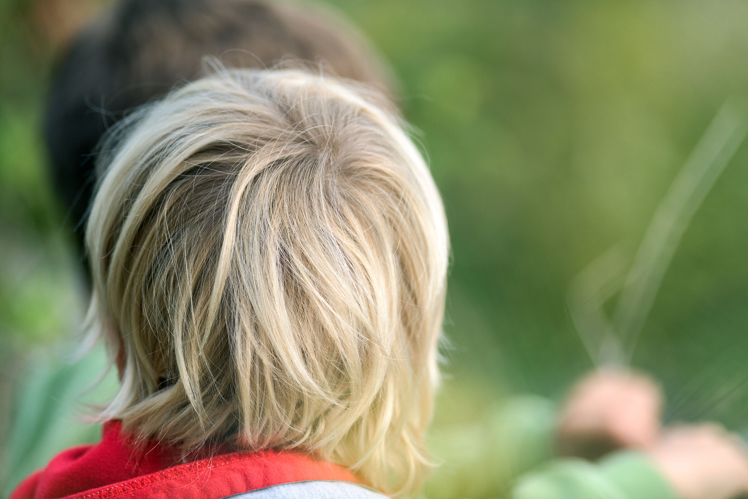 Bimbi che giocano con un filo d'erba