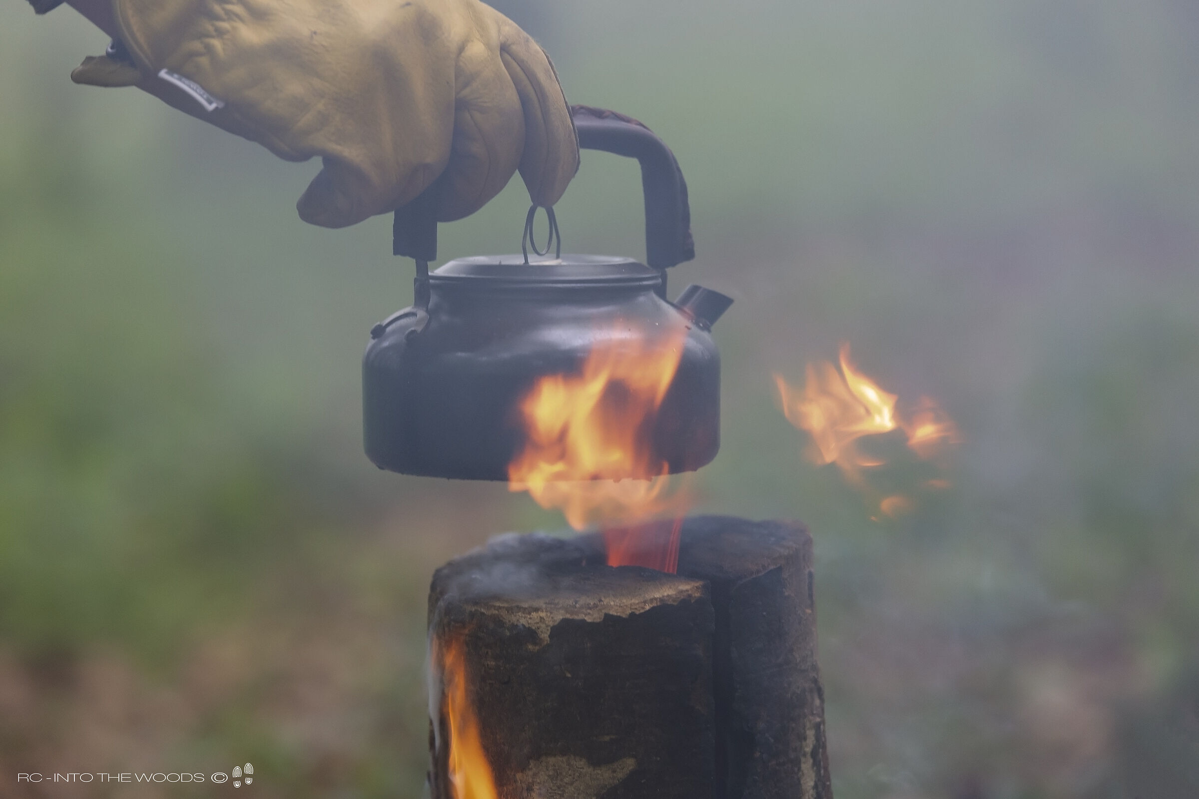 Coffee almost ready. Swedish fire log