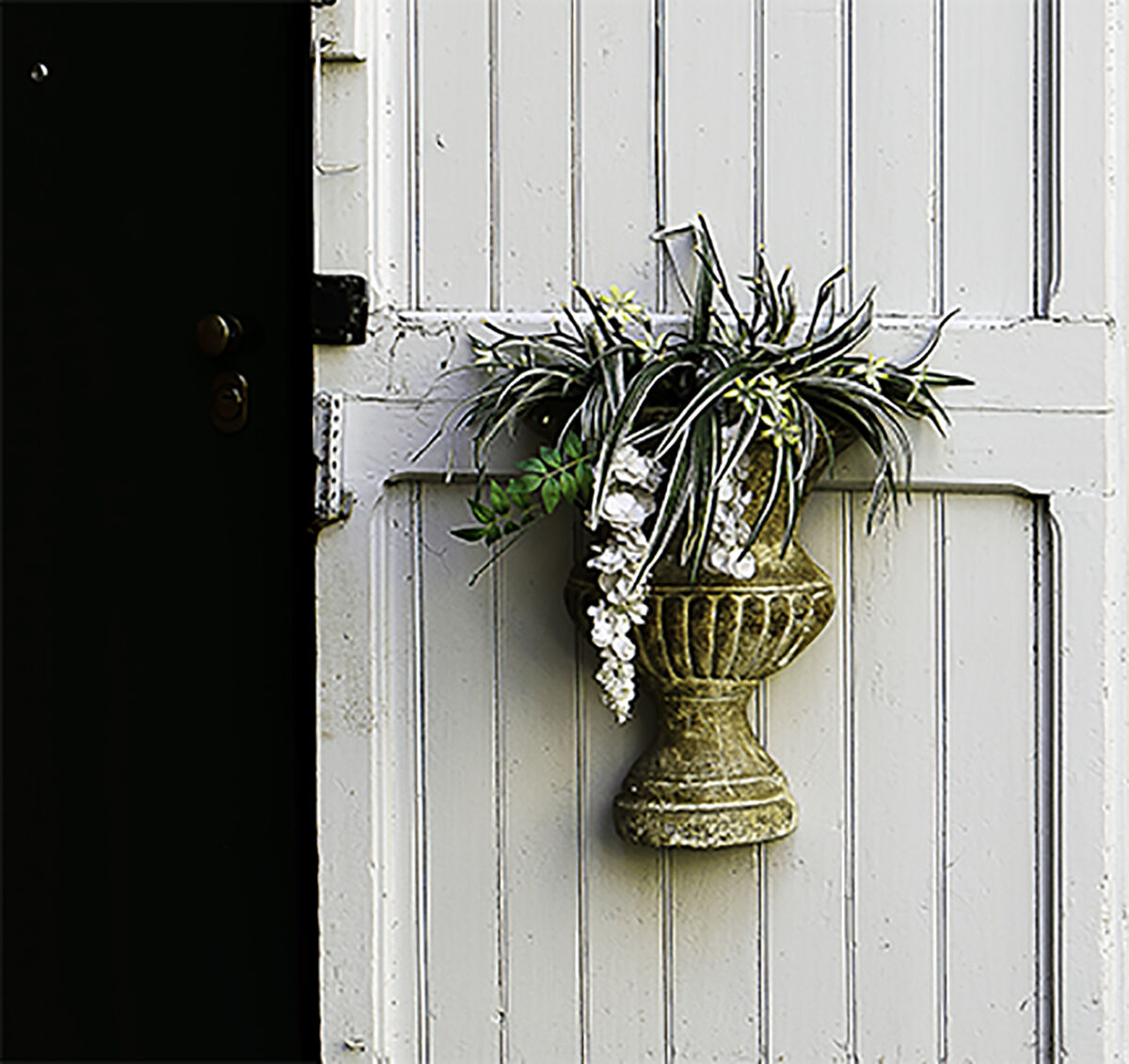 Flowers on white door
