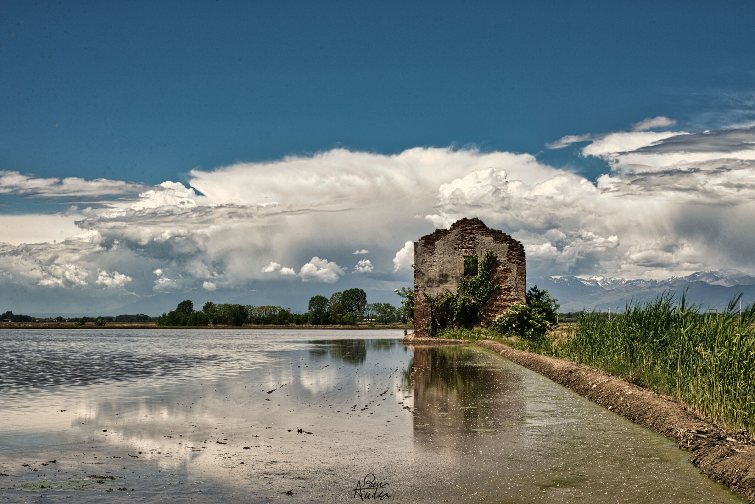 In the blue painted of clouds