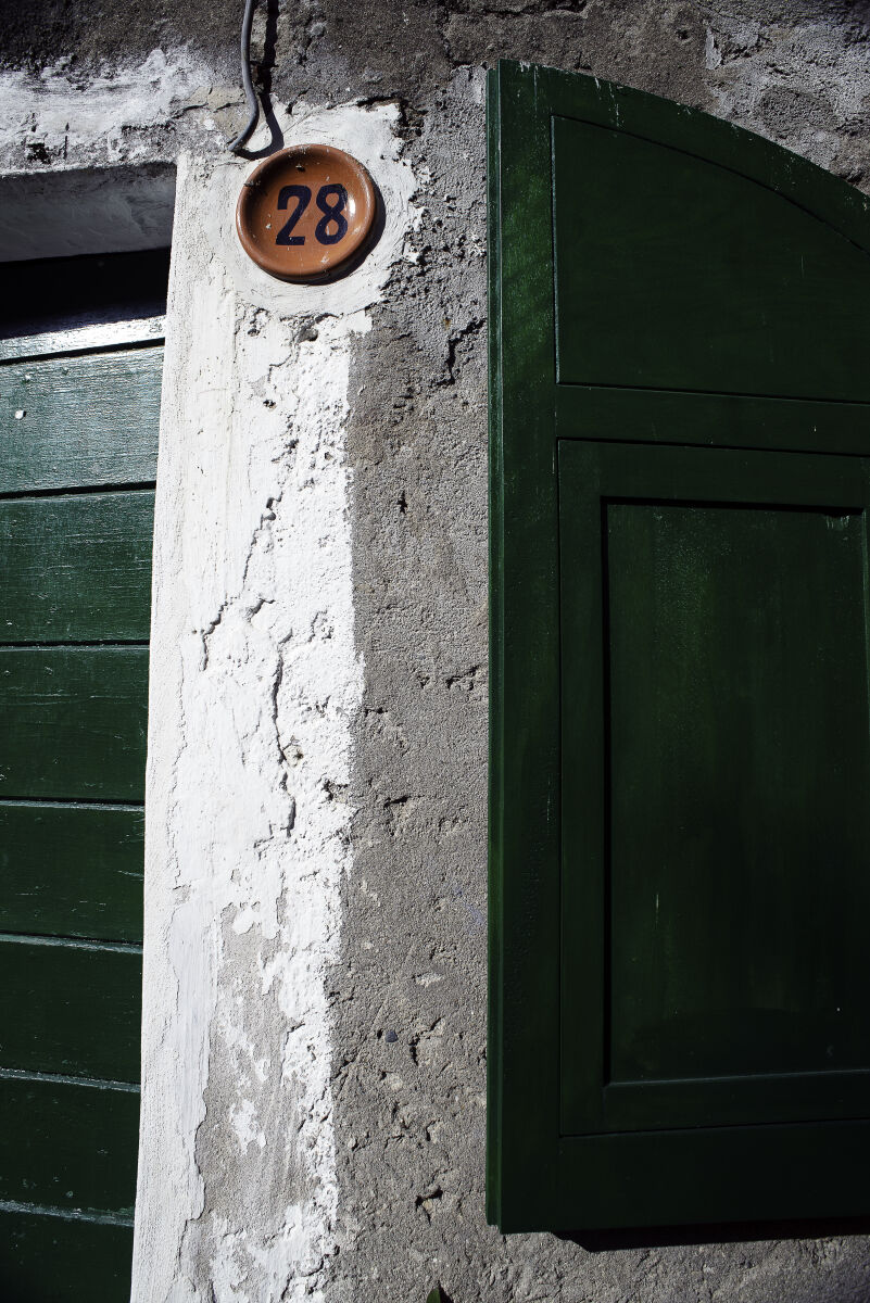 Green door and white window