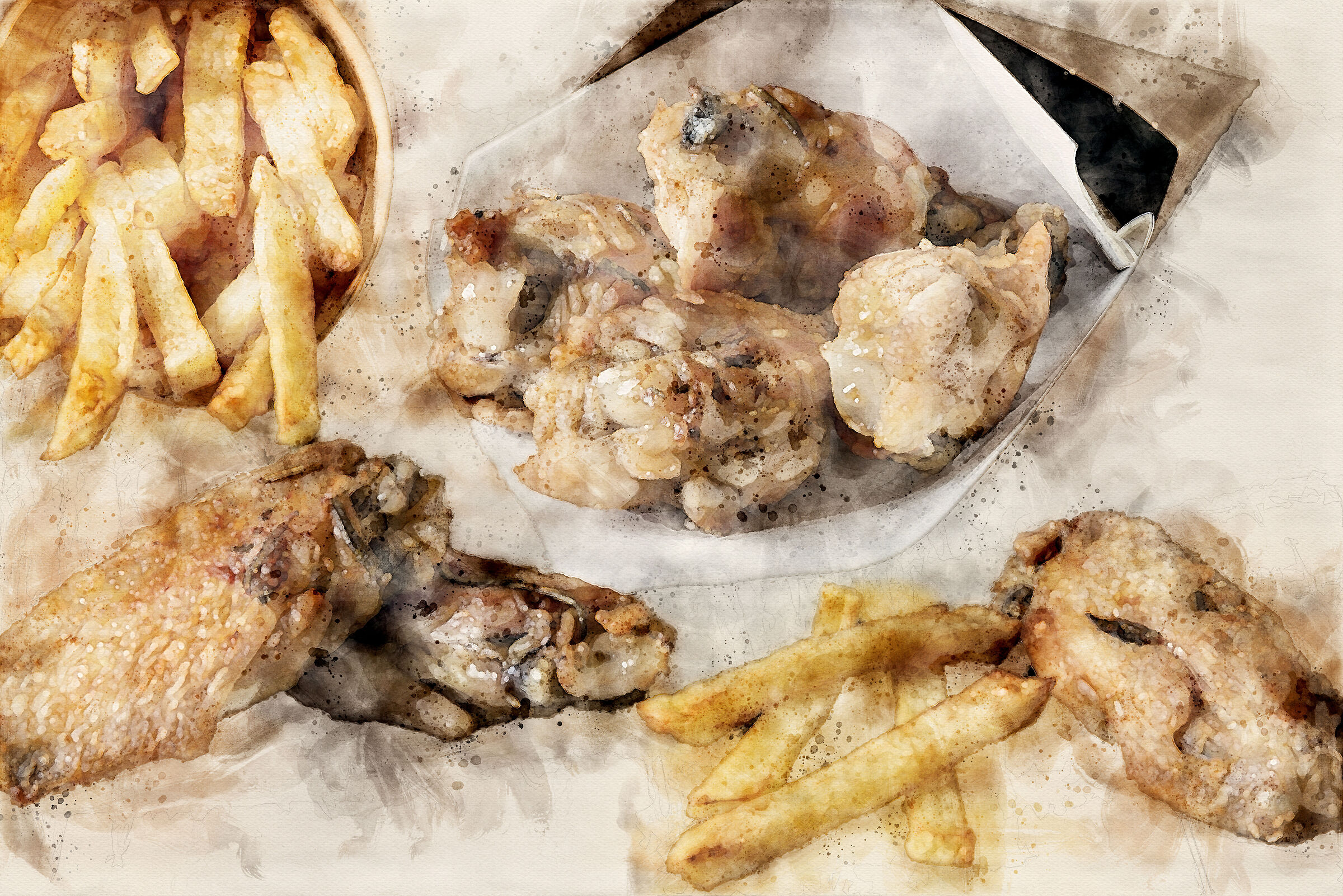 ali di pollo arrosto con patatine fritte disegno