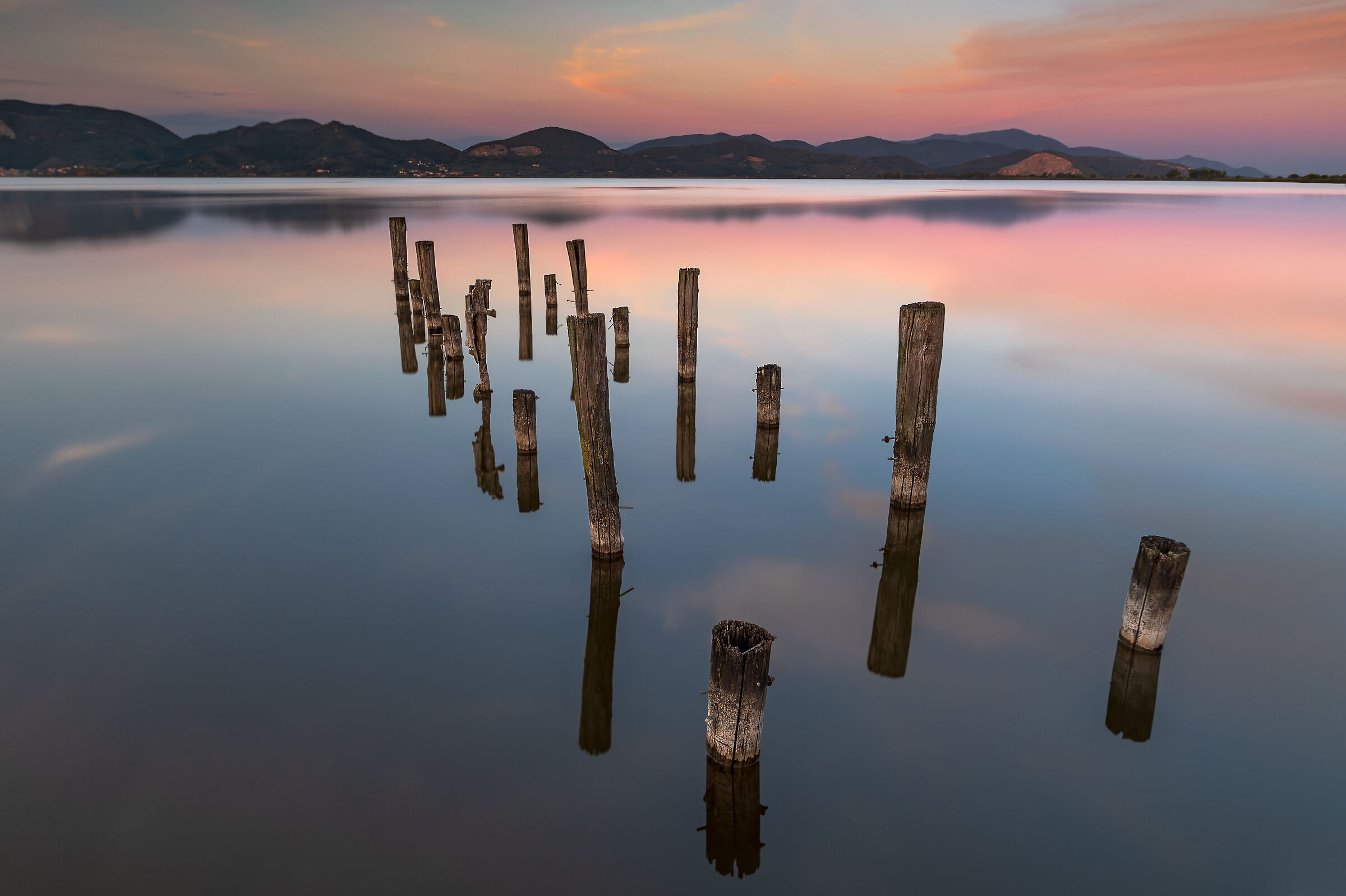 sunset at lake massaciucccoli
