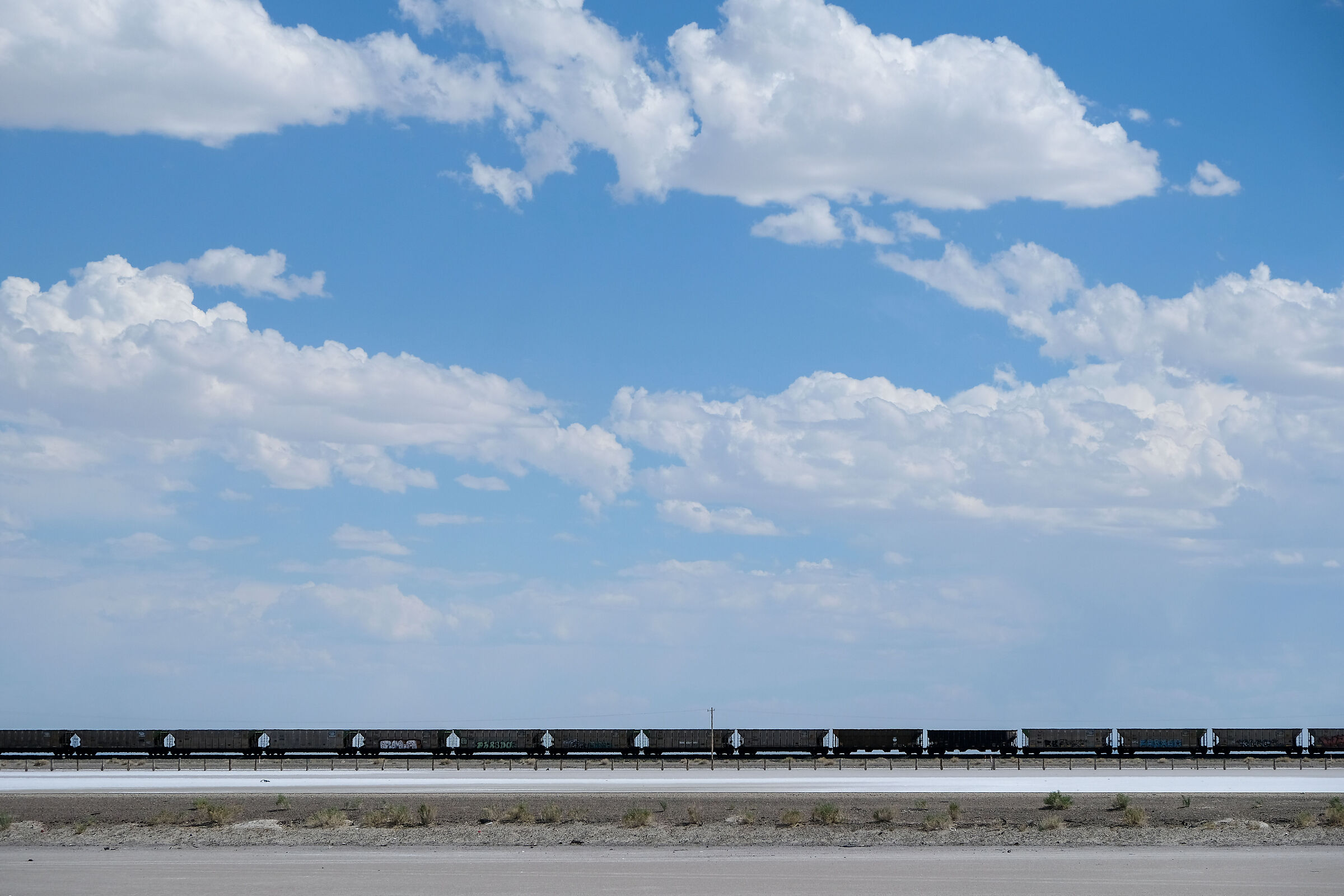 Lines with a train and clouds