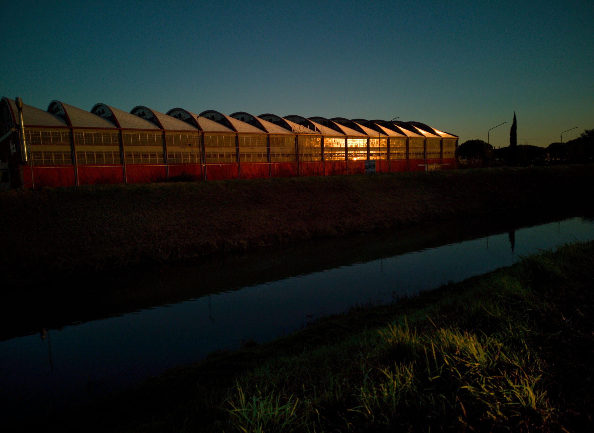 Industrial building at sunset