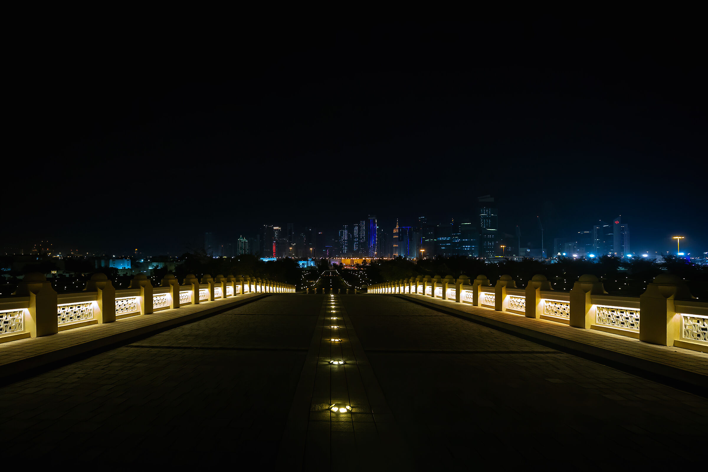 Doha nightscape from Grand Mosque