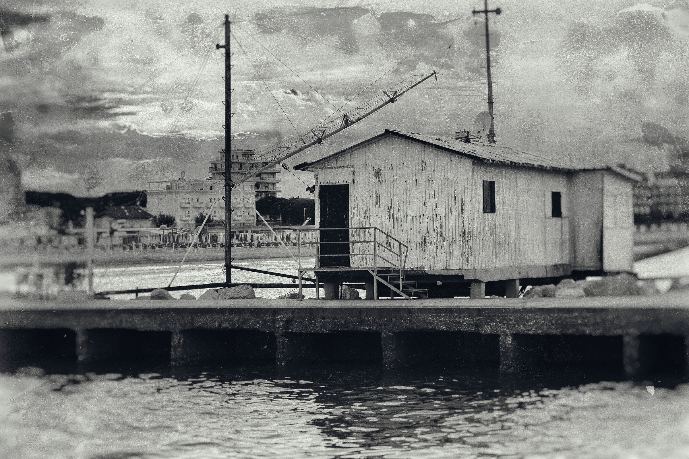 Il porto di Cervia vintage B/W