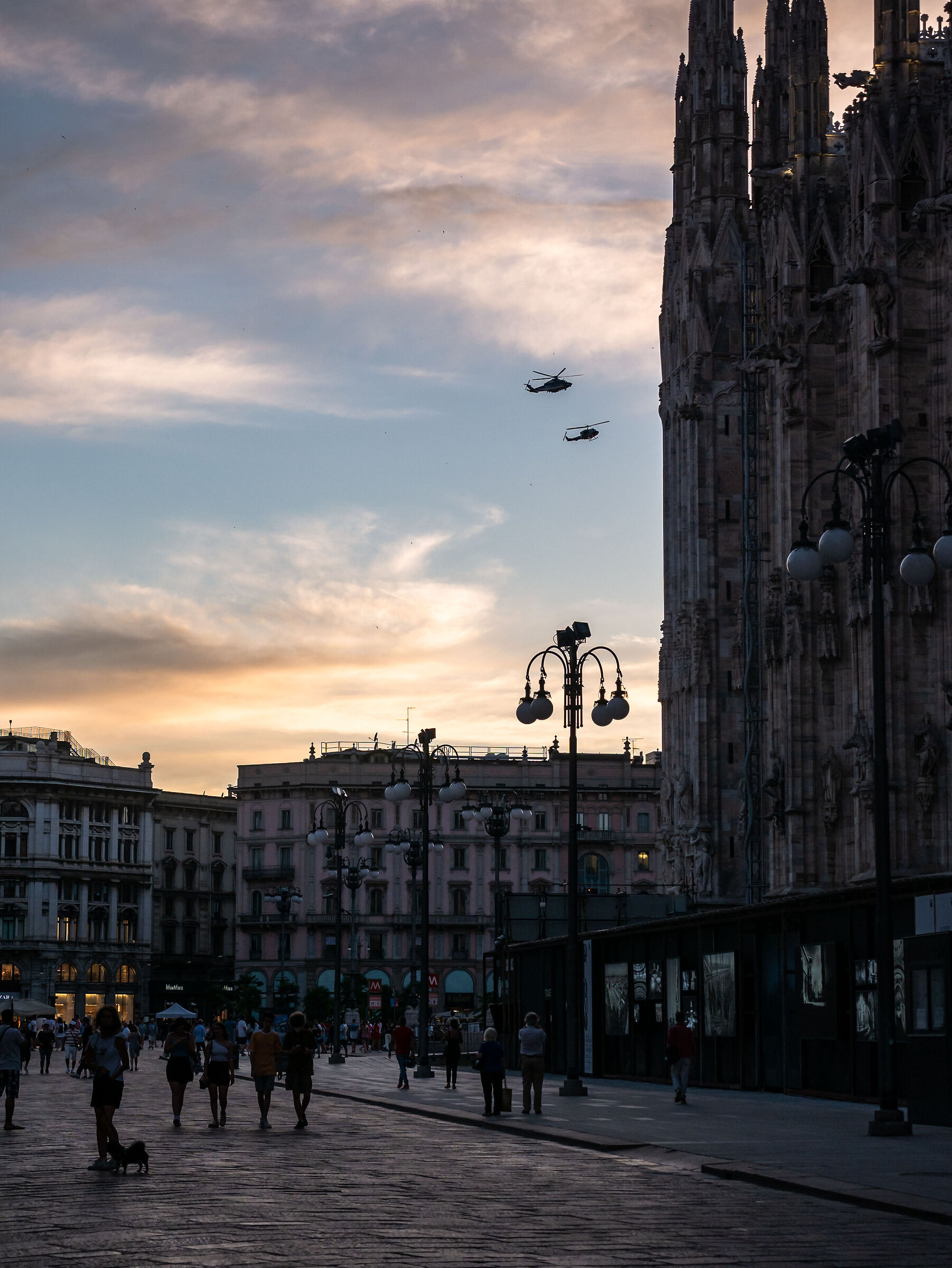 Piazza Duomo with Helicopters -Milan