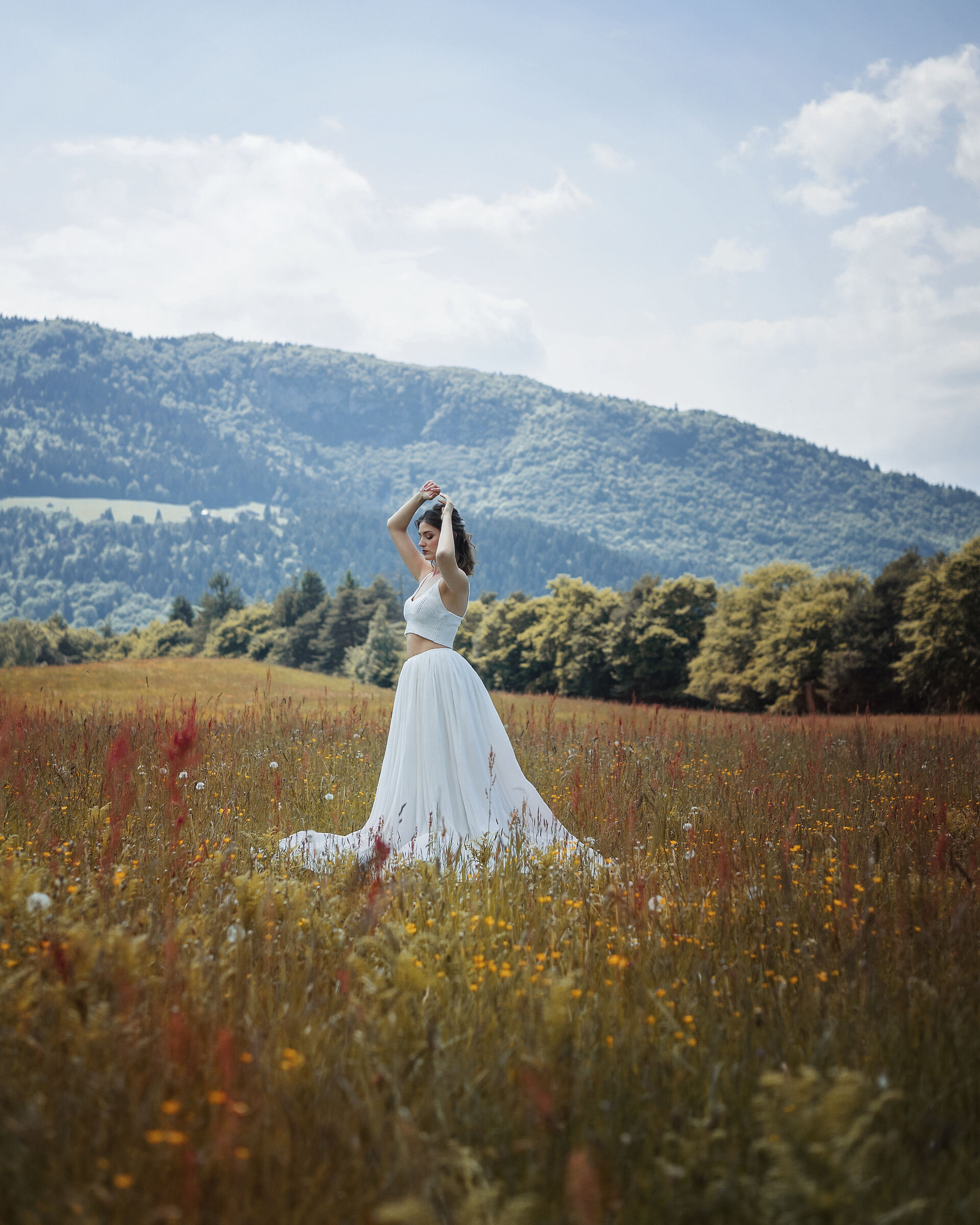 Cold days are over - in a field of red flowers