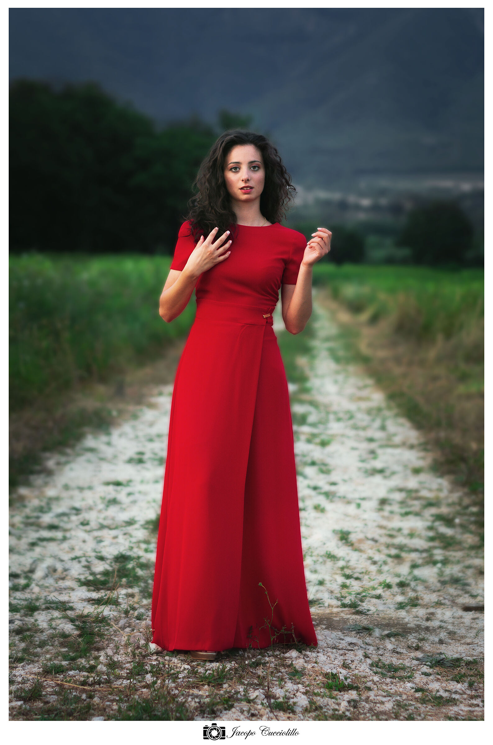 Girl with long red dress