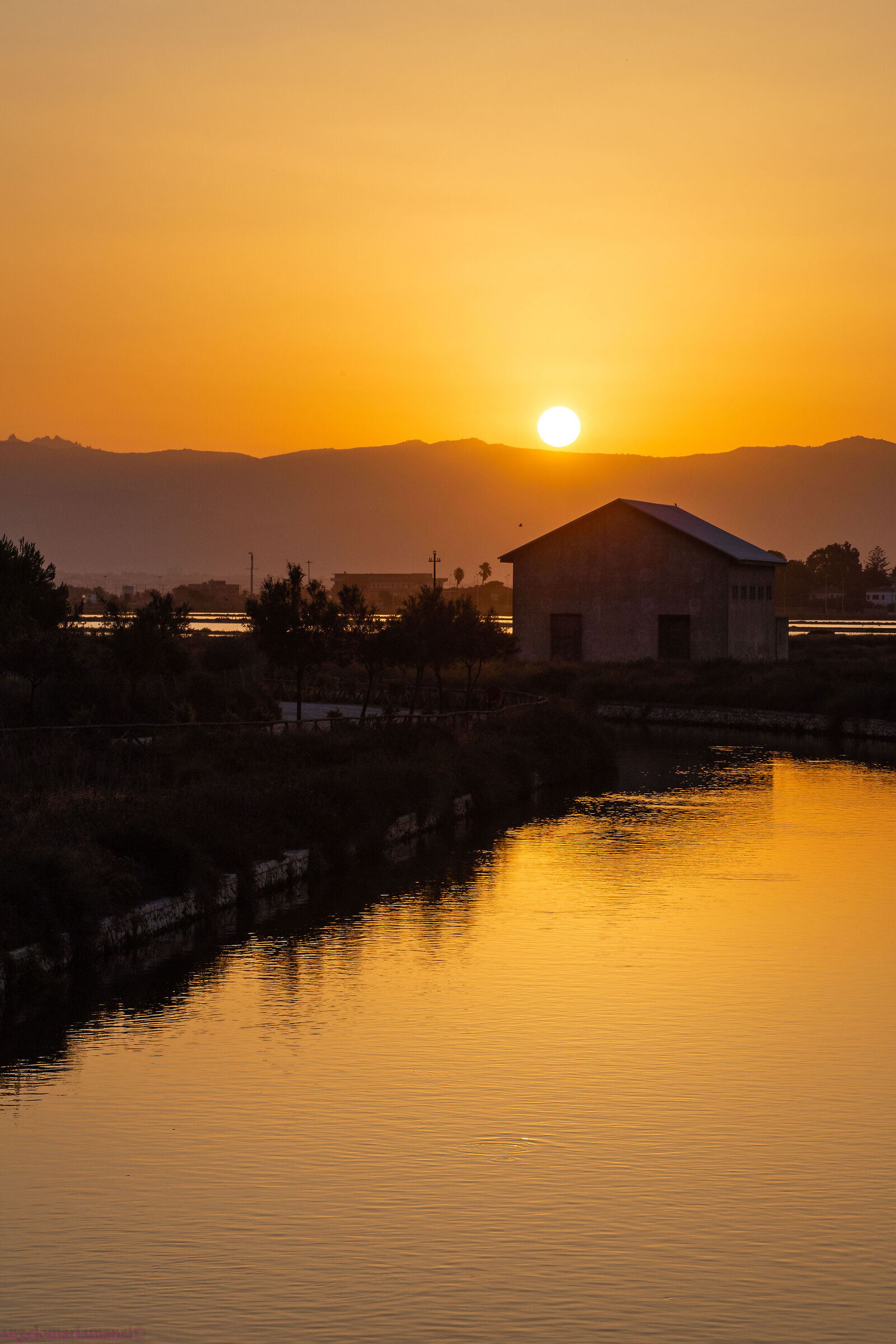 Sunrise on the pond of Molentargius Cagliari