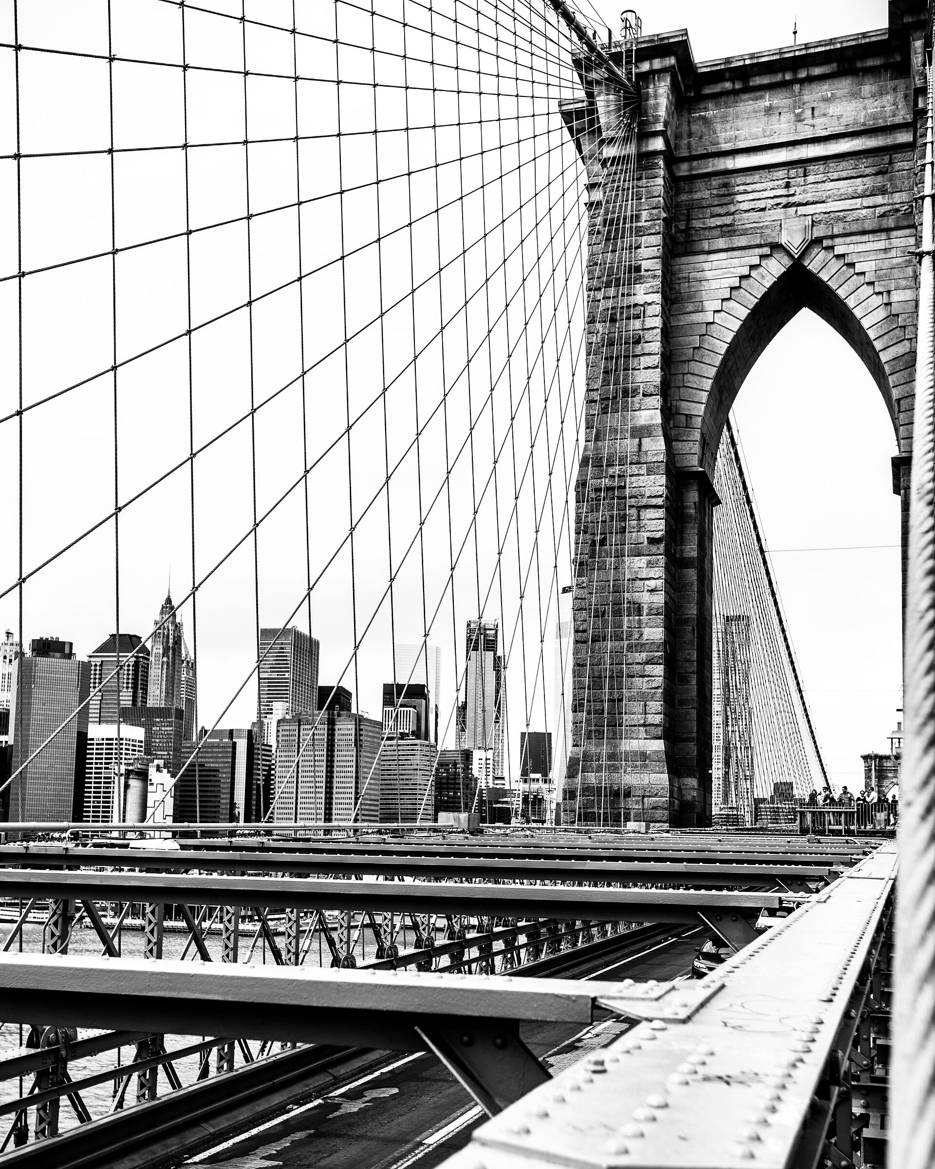 Glimpse of Manhattan seen from the Brooklyn Bridge